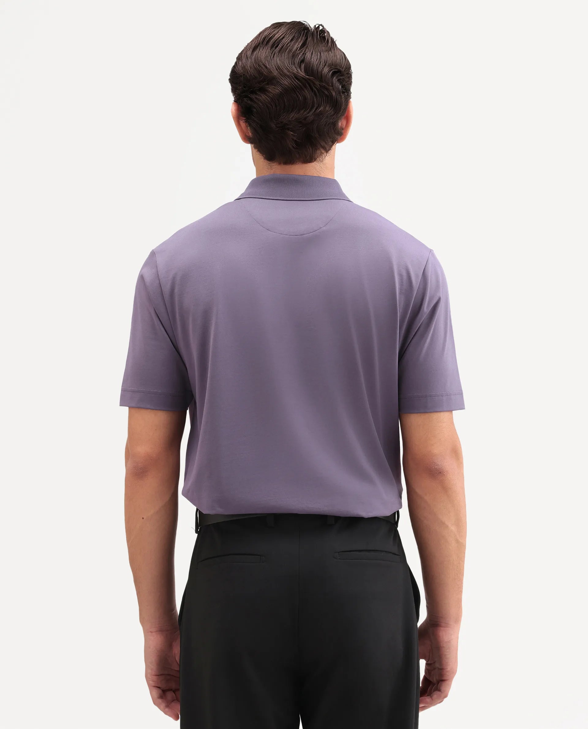 Rare Rabbit Men's Tang-S26 Dusky Purple Cotton Blend Fabric Half Sleeve Spread Collar Regular Fit Plain Polo