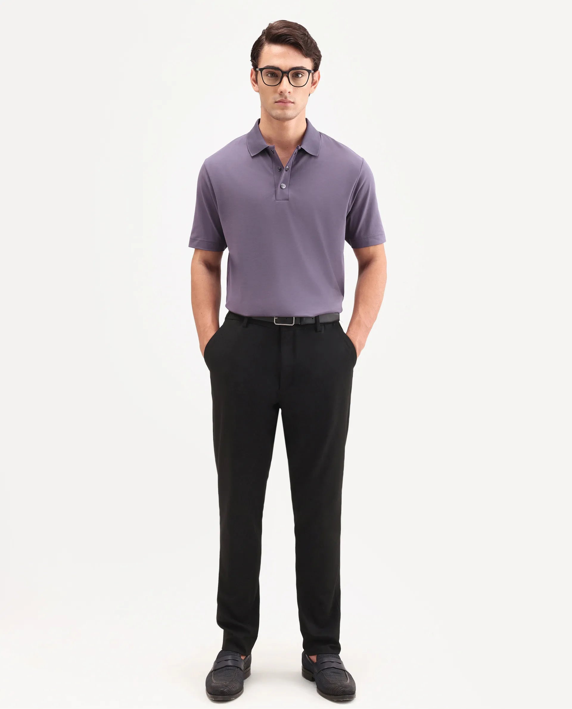 Rare Rabbit Men's Tang-S26 Dusky Purple Cotton Blend Fabric Half Sleeve Spread Collar Regular Fit Plain Polo