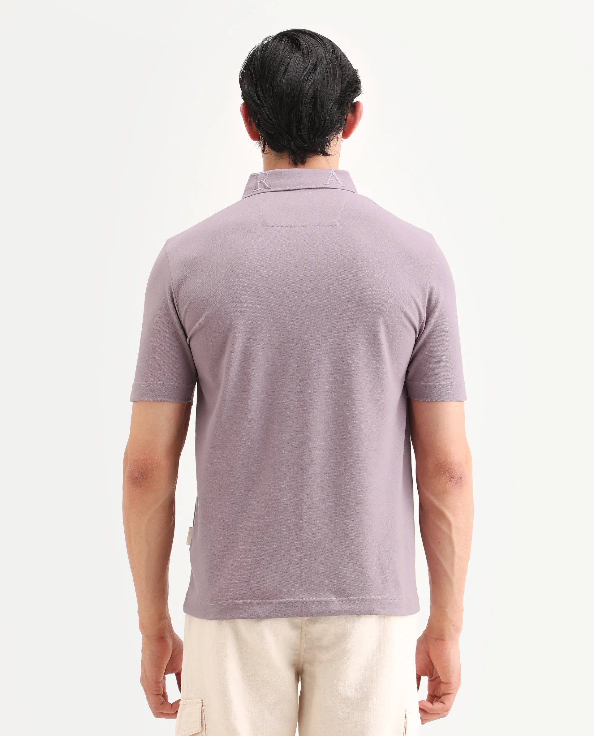 Rare Rabbit Men's Thero-S26 Dusky Pink Cotton Blend Fabric Half Sleeve Spread Collar Regular Fit Plain Polo