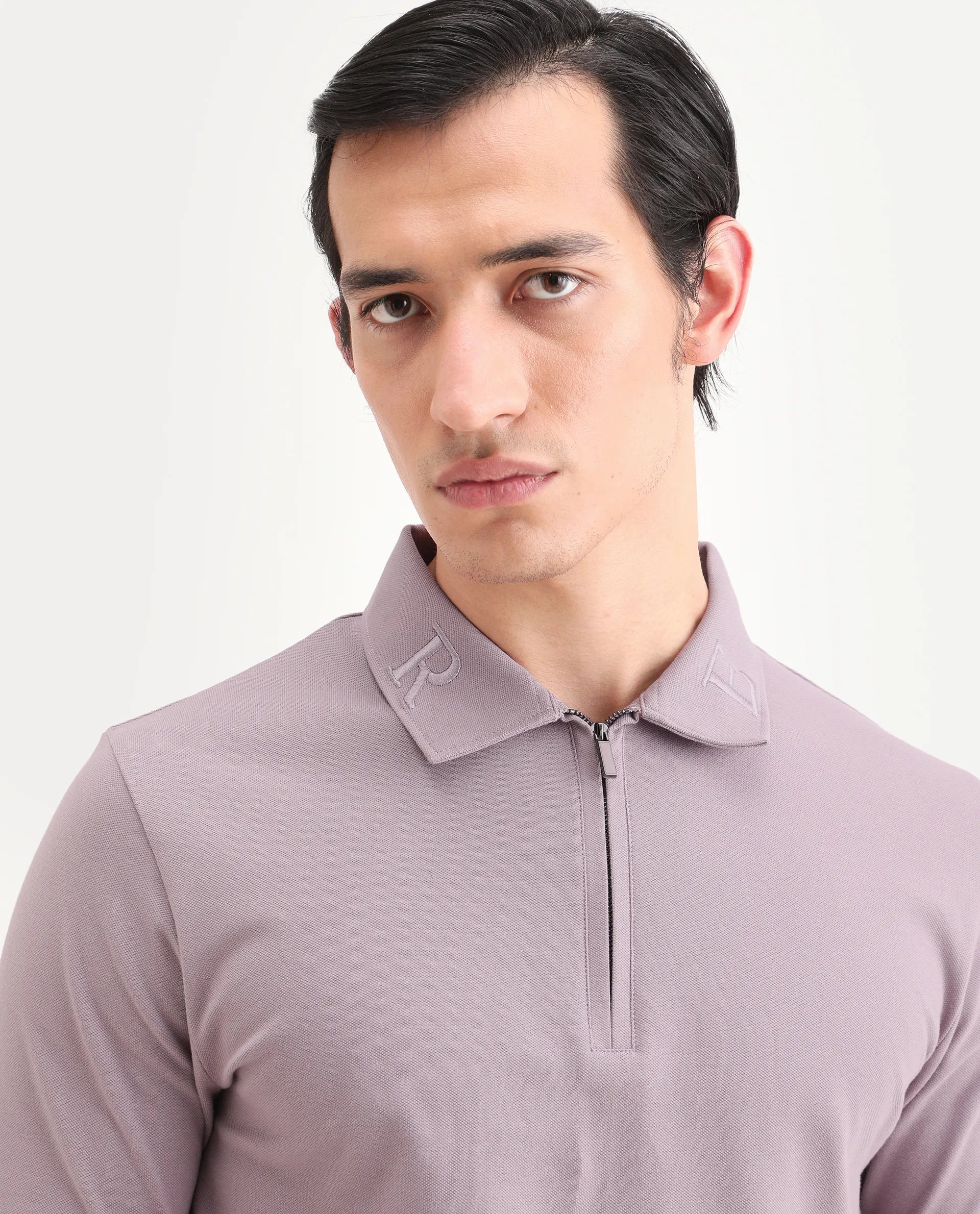 Rare Rabbit Men's Thero-S26 Dusky Pink Cotton Blend Fabric Half Sleeve Spread Collar Regular Fit Plain Polo
