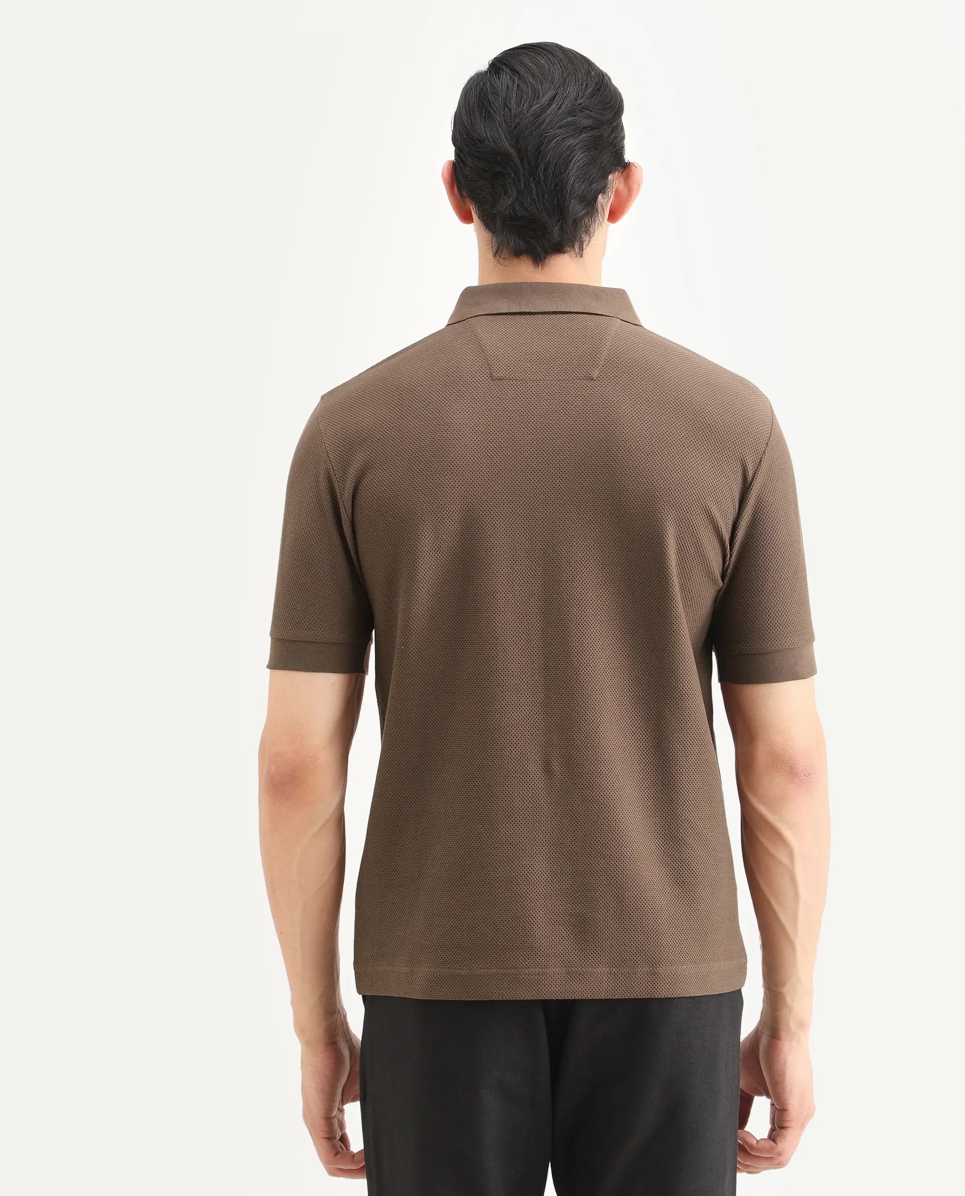 Rare Rabbit Men's Zego Dusky Brown Cotton Blend Fabric Half Sleeve Jonny Collar Regular Fit Plain Polo