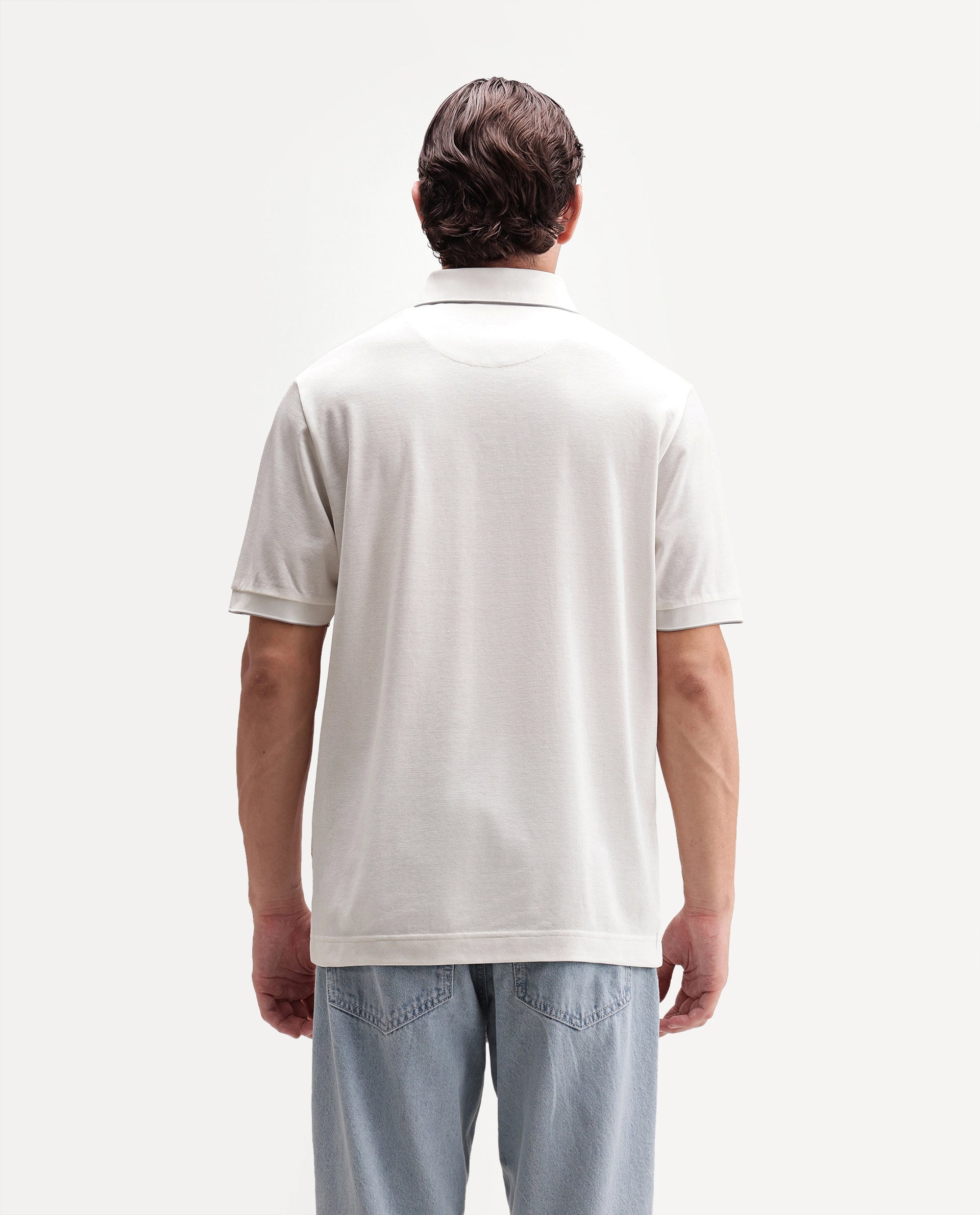 Rare Rabbit Men's Zirno White Cotton Fabric Half Sleeve Spread Collar Regular Fit Plain Polo