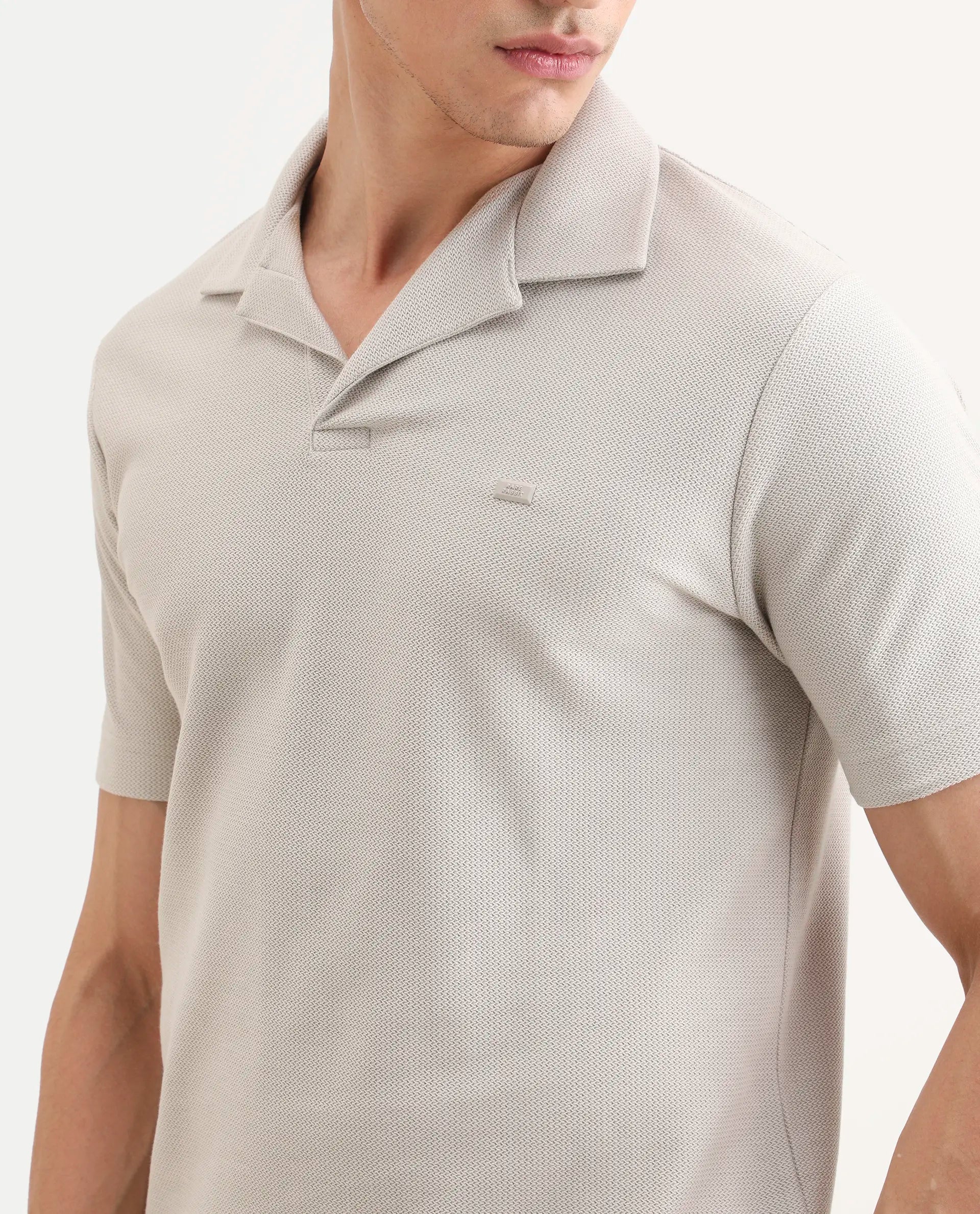Rare Rabbit Men's Zorv-S26 Dusky Grey Cotton Fabric Half Sleeve Cuban Collar Regular Fit Textured Polo