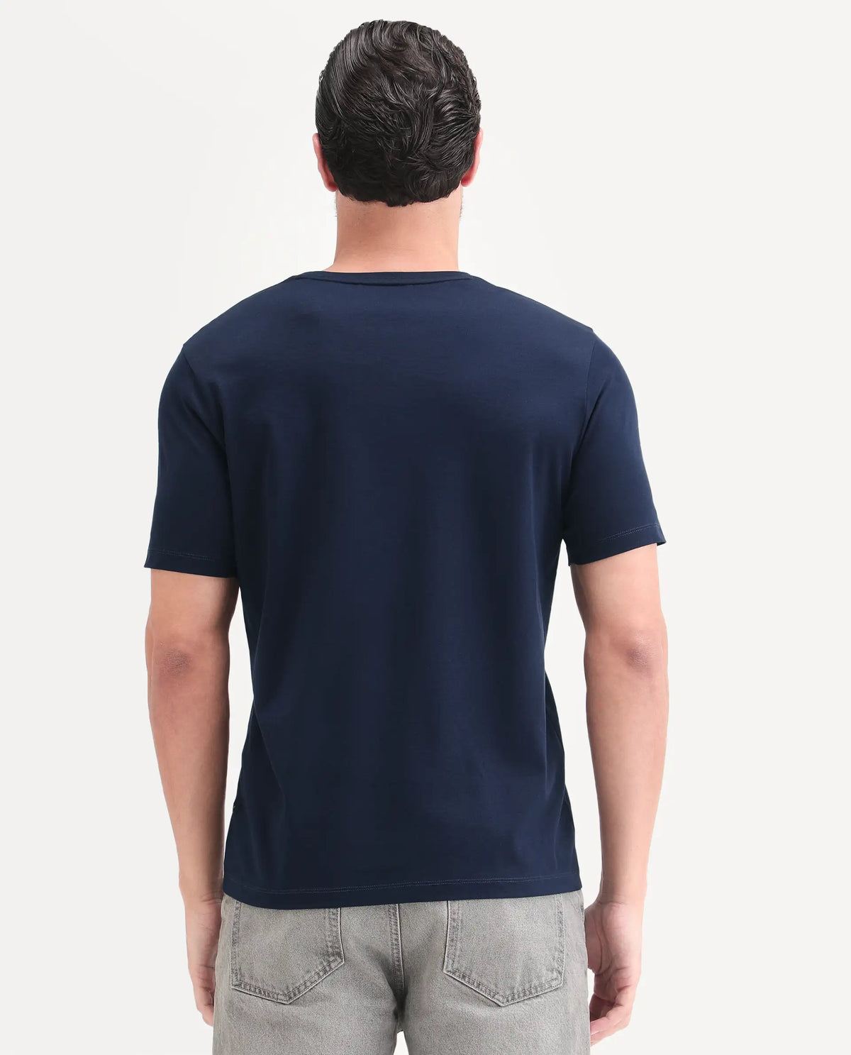 Rare Rabbit Men's Asty Navy Cotton Fabric Half Sleeve Crew Neck Regular Fit Graphic Print T-Shirt