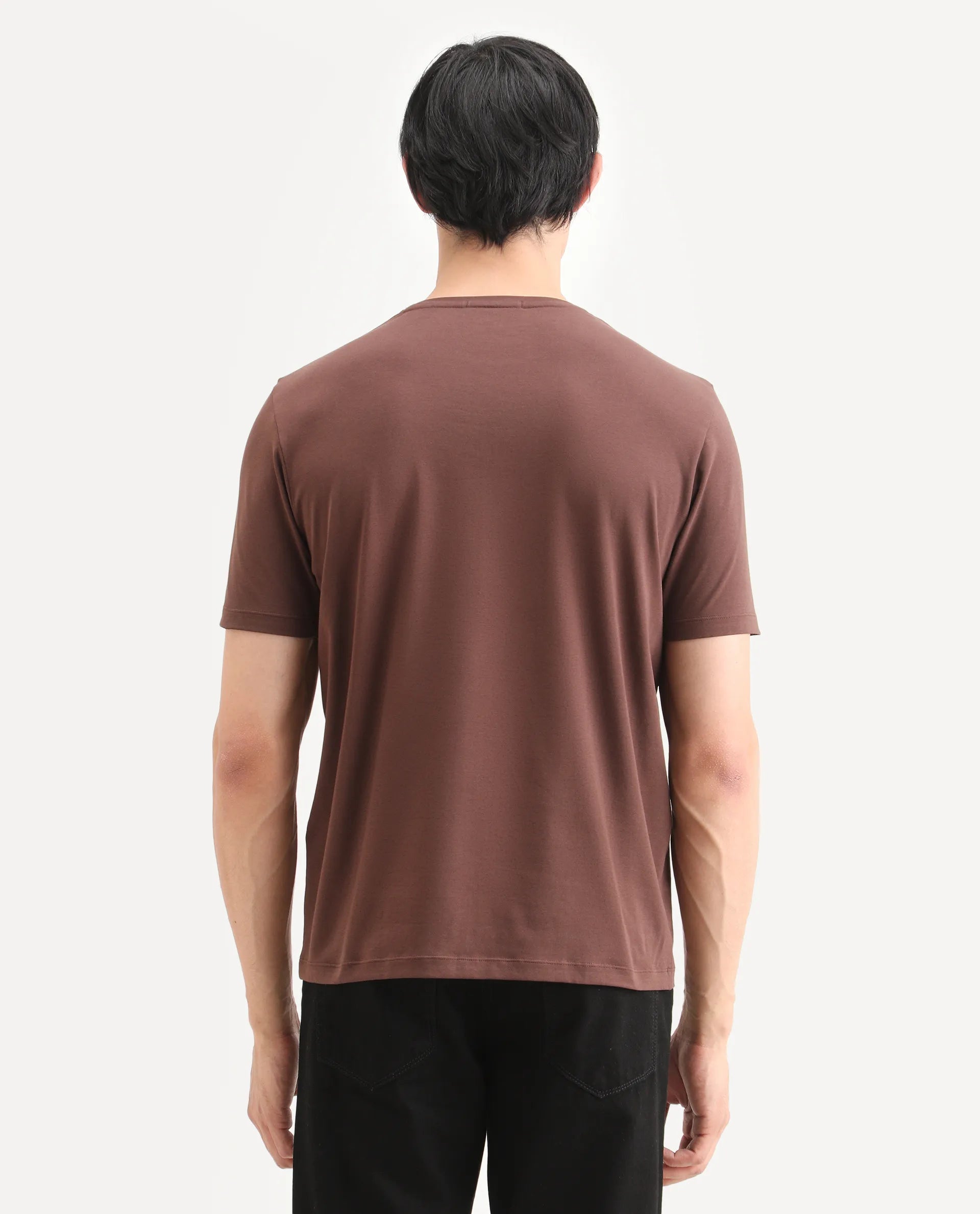 Rare Rabbit Men's Banna Dark Brown Cotton Blend Fabric Half Sleeve Crew Neck Regular Fit Graphic Print T-Shirt