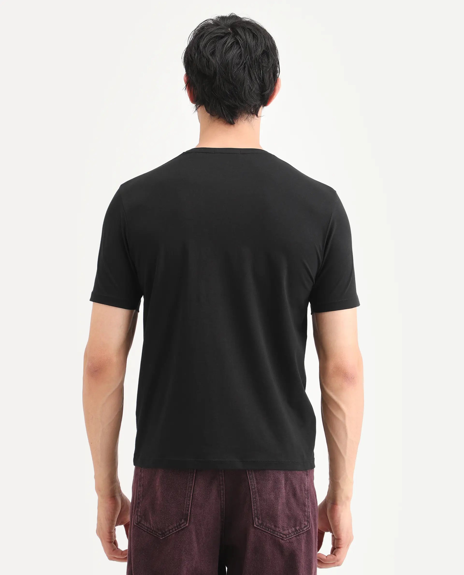Rare Rabbit Men's Bette Black Cotton Blend Fabric Half Sleeve Crew Neck Regular Fit Graphic Print T-Shirt