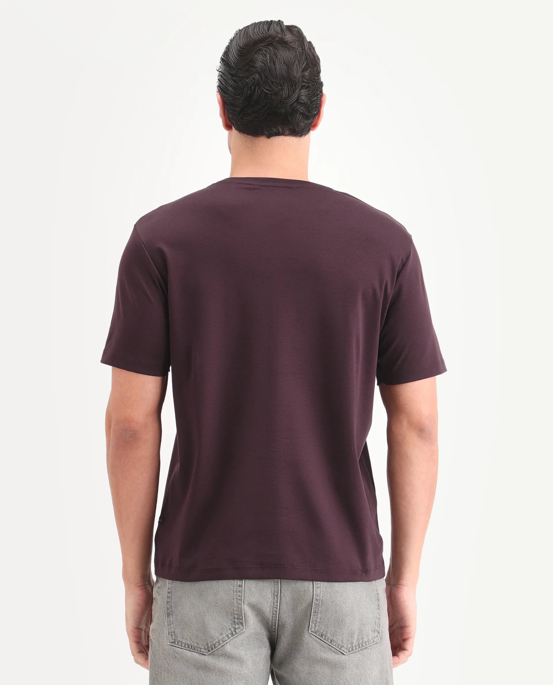 Rare Rabbit Men's Fein Maroon Cotton Fabric Half Sleeve Crew Neck Regular Fit Graphic Print T-Shirt