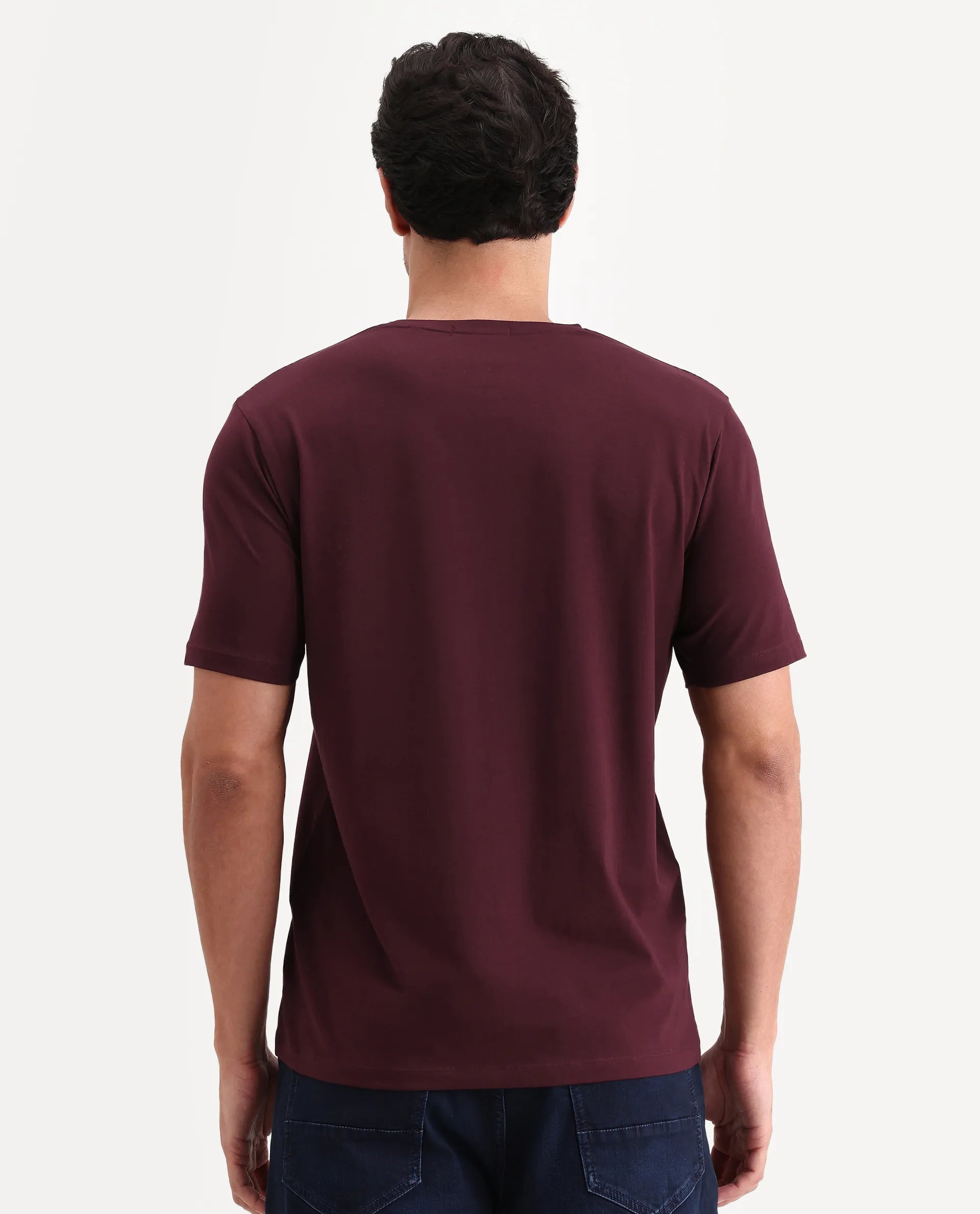 Rare Rabbit Men's Grap Maroon Cotton Blend Fabric Half Sleeve Crew Neck Regular Fit Graphic Print T-Shirt