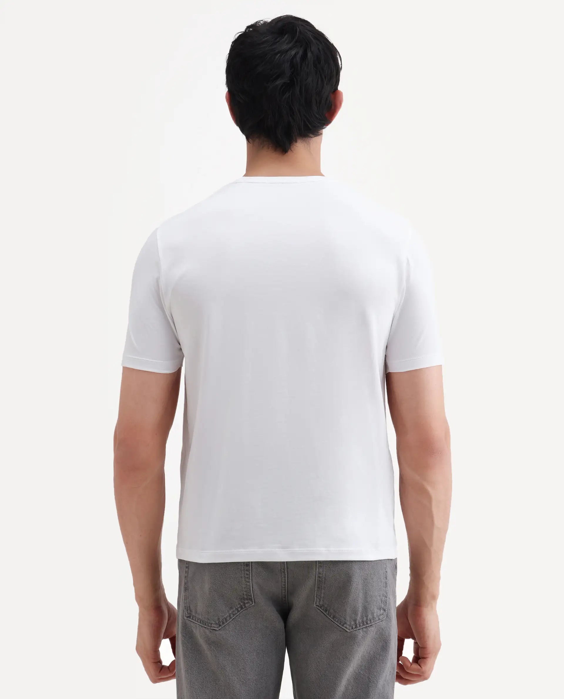 Rare Rabbit Men's Kuho White Cotton Blend Fabric Half Sleeve Crew Neck Regular Fit Graphic Print T-Shirt