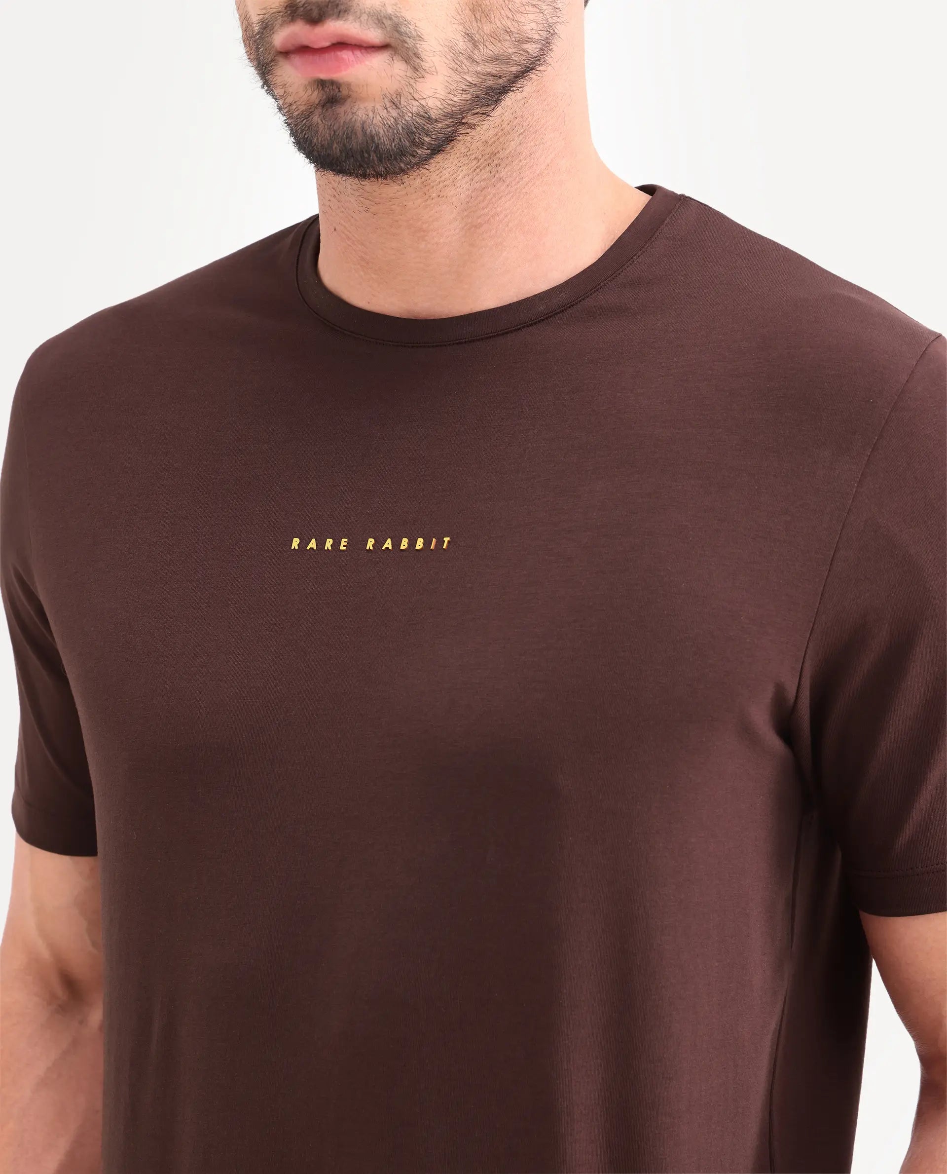 Rare Rabbit Men's Rabbit-26 Dark Brown Cotton Blend Fabric Half Sleeve Crew Neck Regular Fit Graphic Print T-Shirt