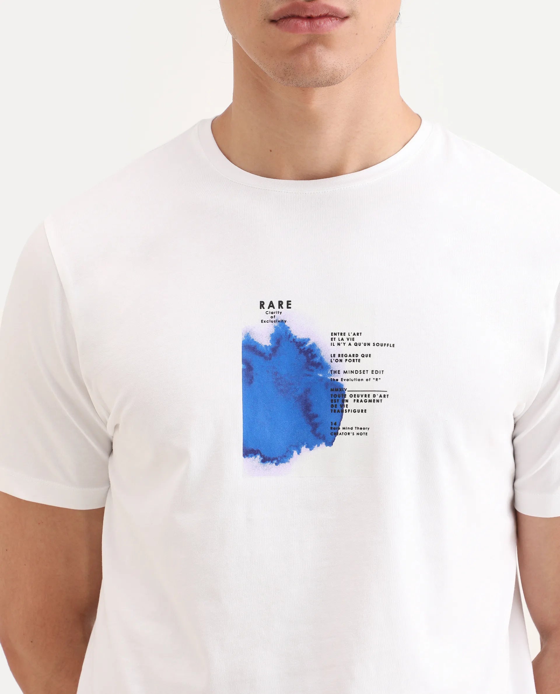 Rare Rabbit Men's Nes White Cotton Blend Fabric Half Sleeve Crew Neck Regular Fit Graphic Print T-Shirt