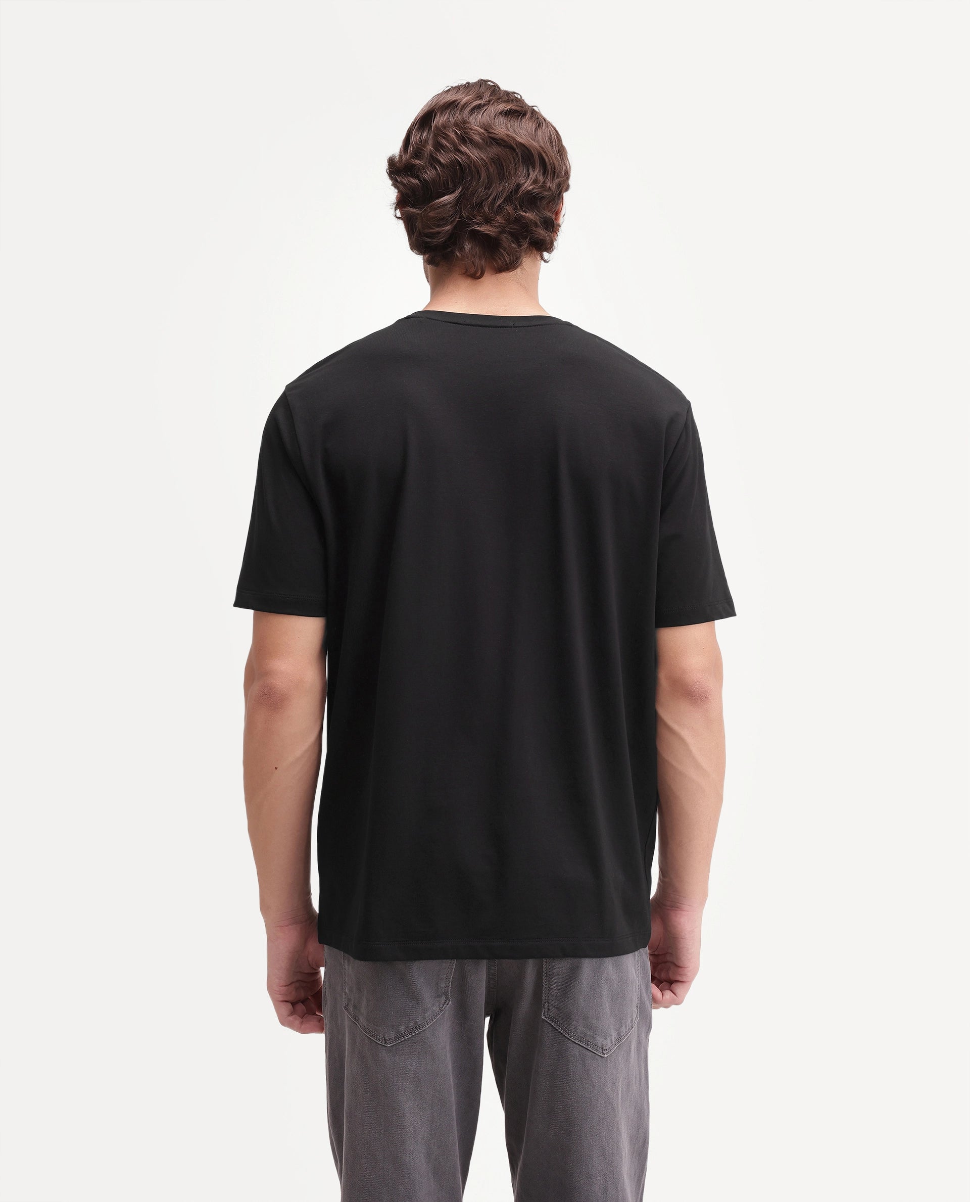 Rare Rabbit Men's Renz Black Cotton Blend Fabric Half Sleeve Crew Neck Regular Fit Graphic Print T-Shirt