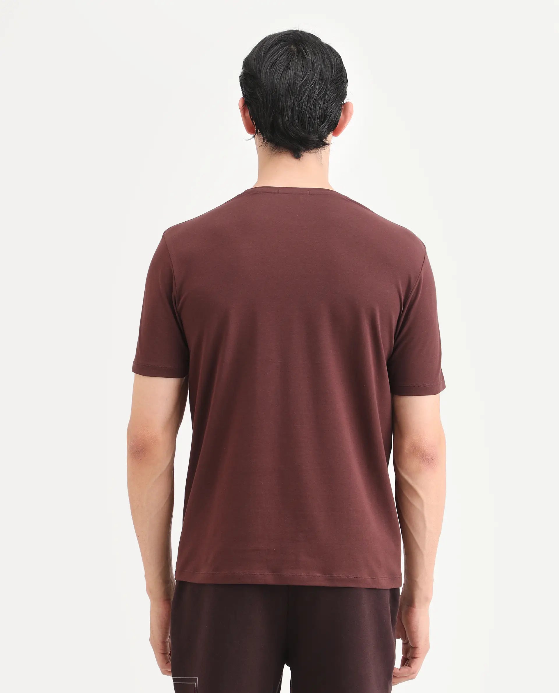 Rare Rabbit Men's Rivn Dusky Brown Cotton Blend Fabric Half Sleeve Crew Neck Regular Fit Graphic Print T-Shirt