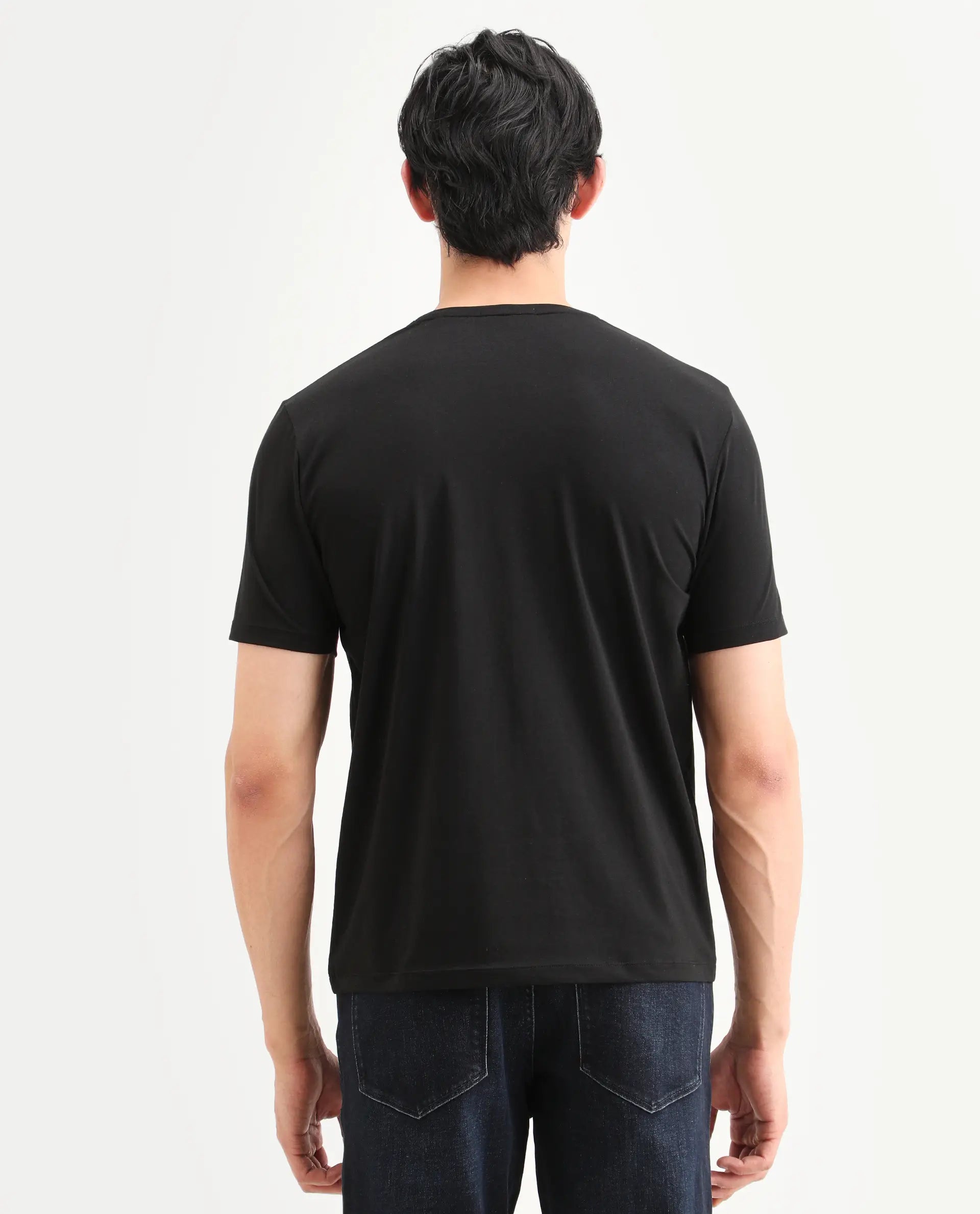 Rare Rabbit Men's Toka Black Cotton Blend Fabric Half Sleeve Crew Neck Regular Fit Graphic Print T-Shirt