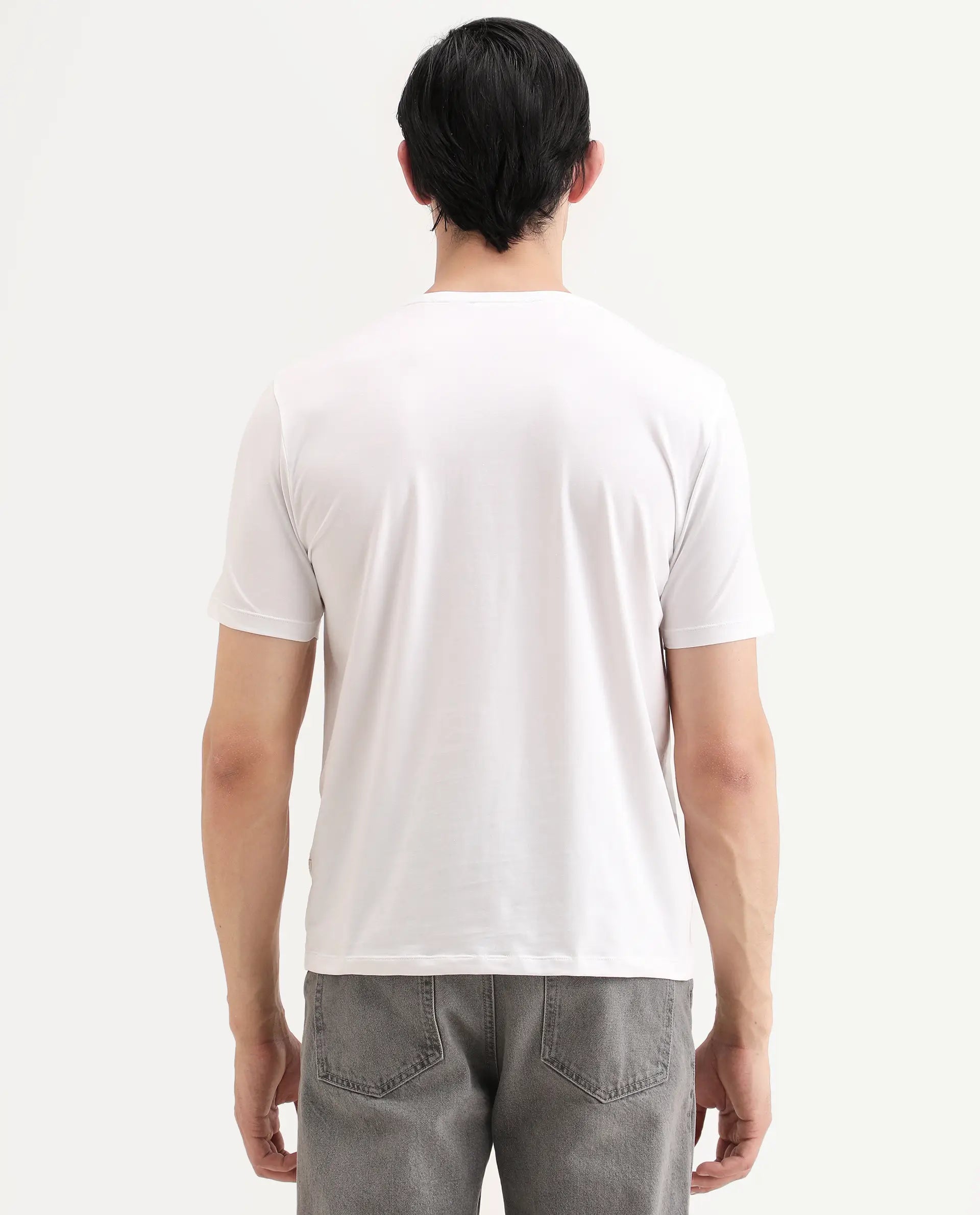 Rare Rabbit Men's Wan White Cotton Blend Fabric Half Sleeve Crew Neck Regular Fit Graphic Print T-Shirt