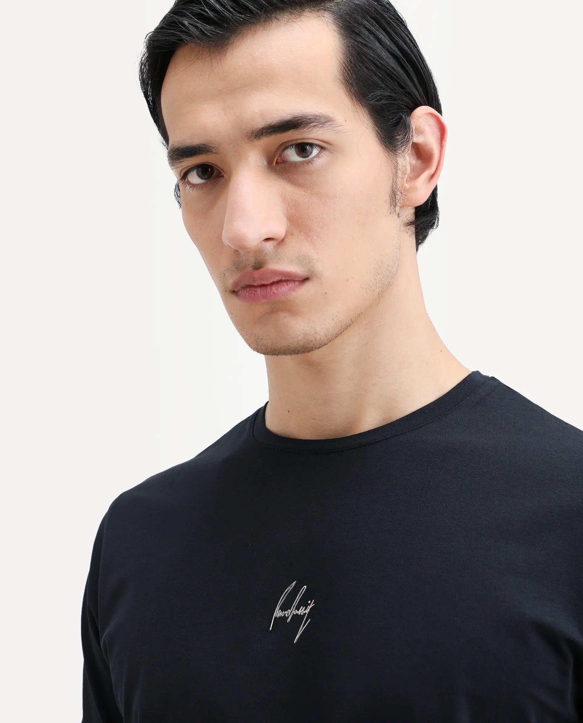 Rare Rabbit Men's Wan Navy Cotton Blend Fabric Half Sleeve Crew Neck Regular Fit HD Print T-Shirt