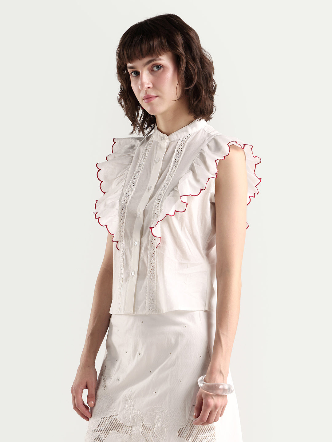 Rareism Women's Adaro Off White Cotton Half Sleeve Regular Fit Plain Top