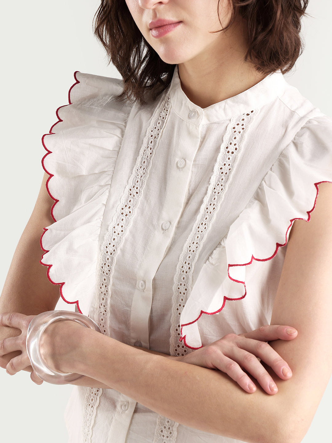 Rareism Women's Adaro Off White Cotton Half Sleeve Regular Fit Plain Top