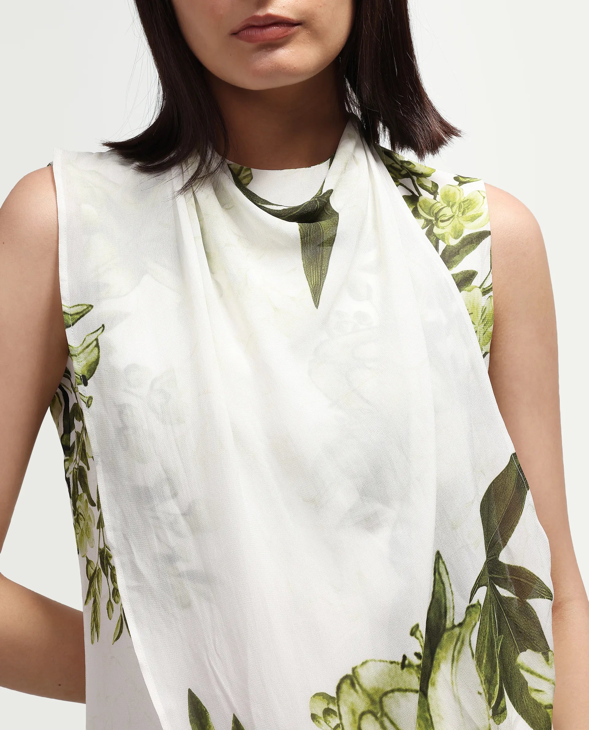 Rareism Women's Alita Off White Viscose Blend Sleeveless Regular Fit Floral Print Top