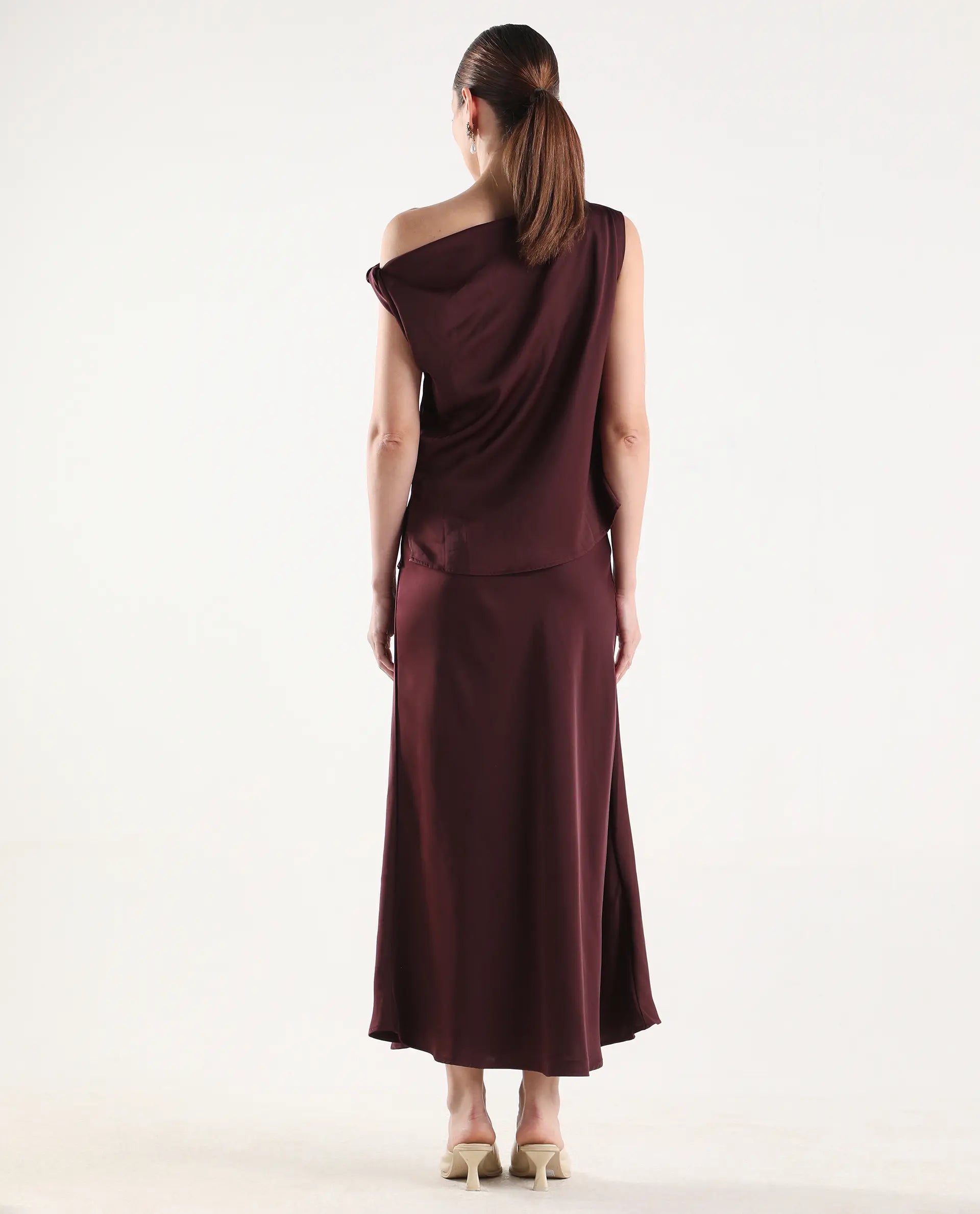 Rareism Women's Aoron-B Maroon Polyester A-Line Plain Skirt
