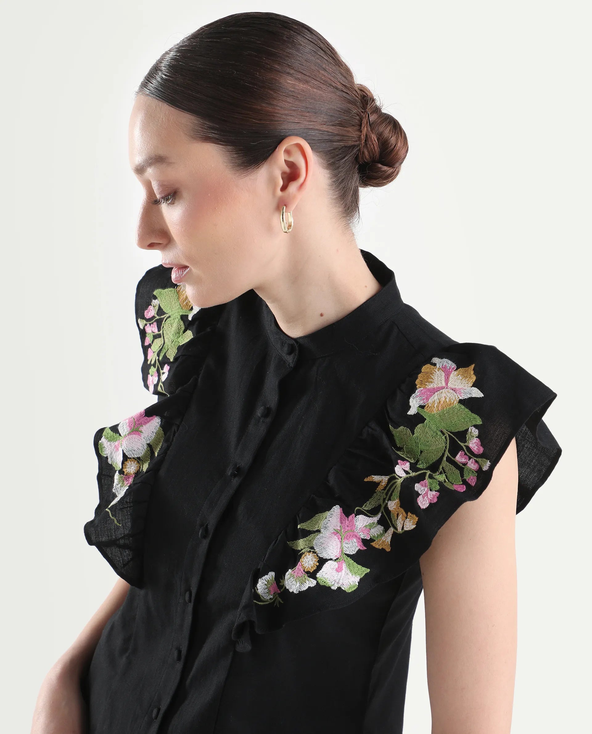 Rareism Women's Cami Black Cotton Sleeveless Regular Fit Plain Top