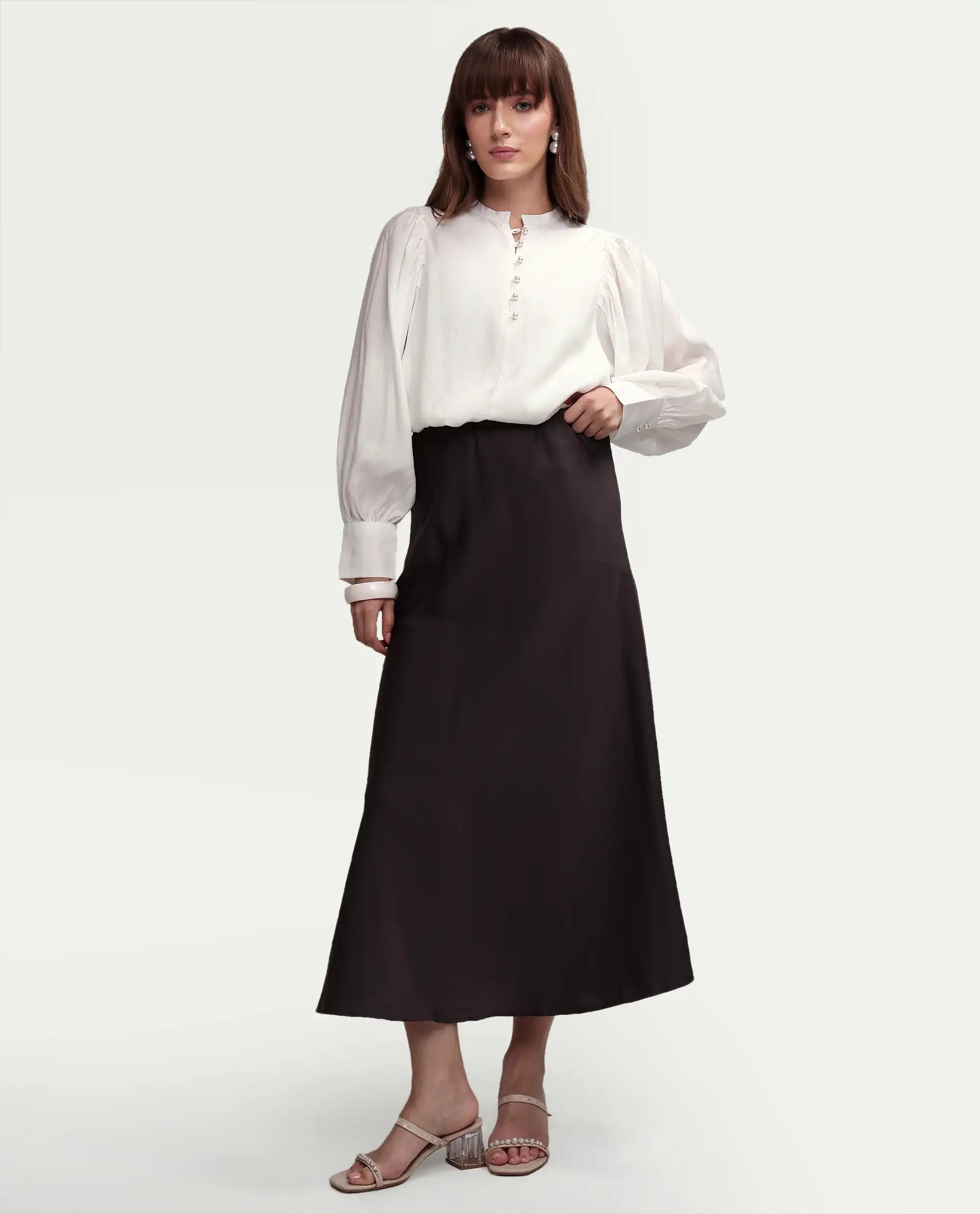Rareism Women's Ceca Off White Viscose Blend Full Sleeve Relaxed Fit Plain Top