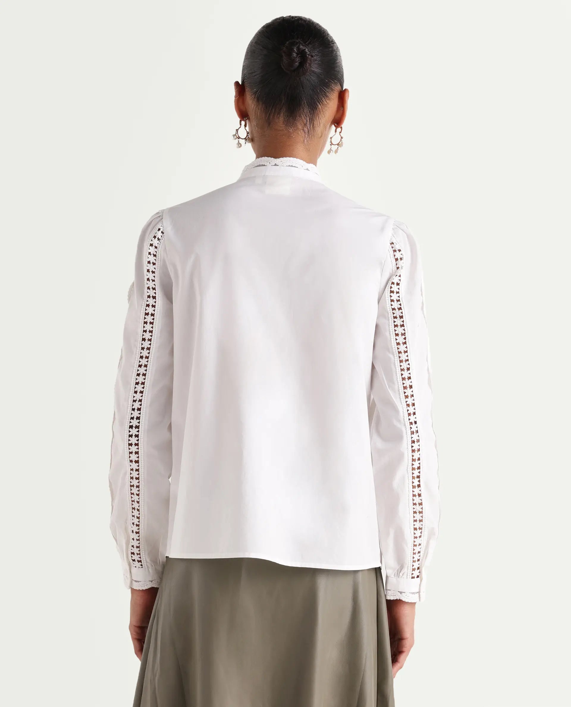 Rareism Women's Cila White Cotton Full Sleeve Relaxed Fit Plain Top