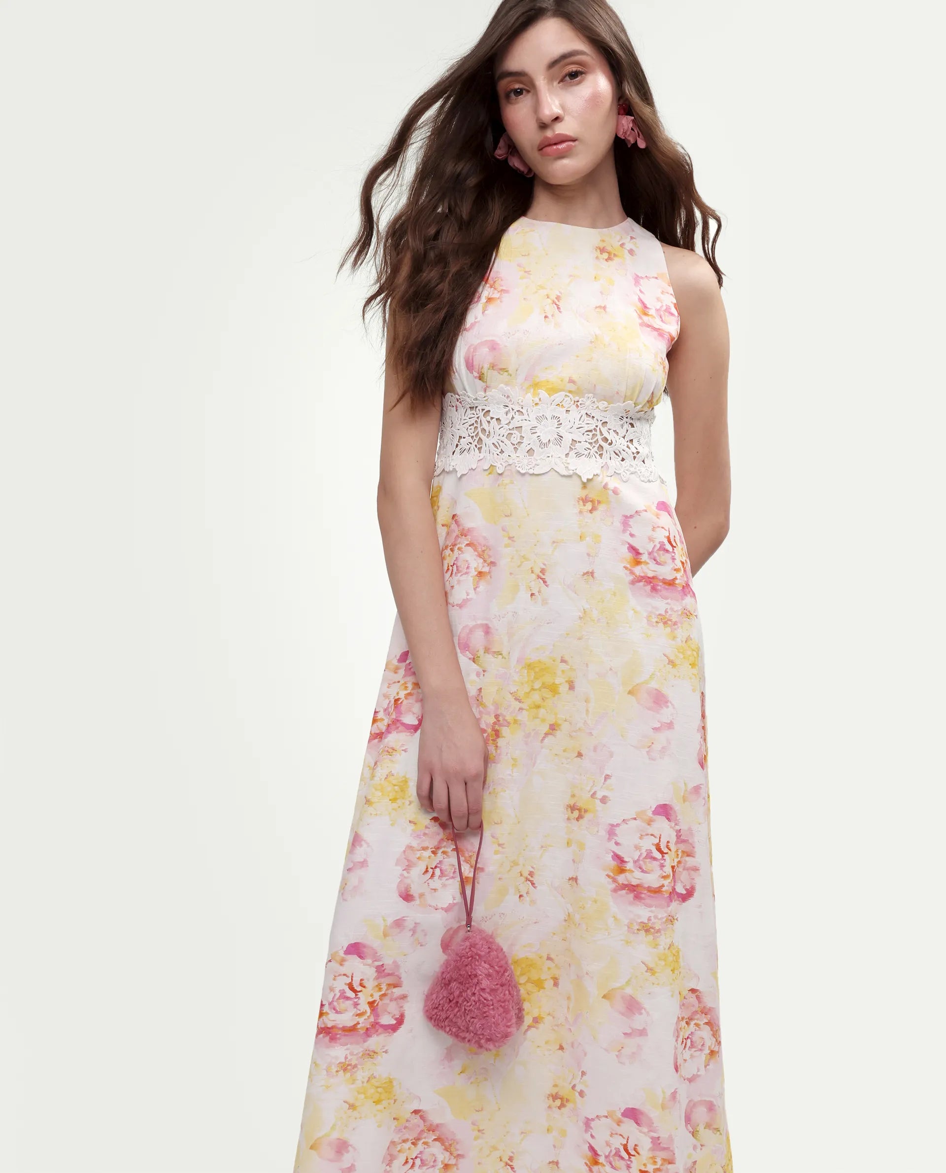 Rareism Women's Mavi Multi Cotton Sleeveless Crew Neck A-Line Floral Print Dress