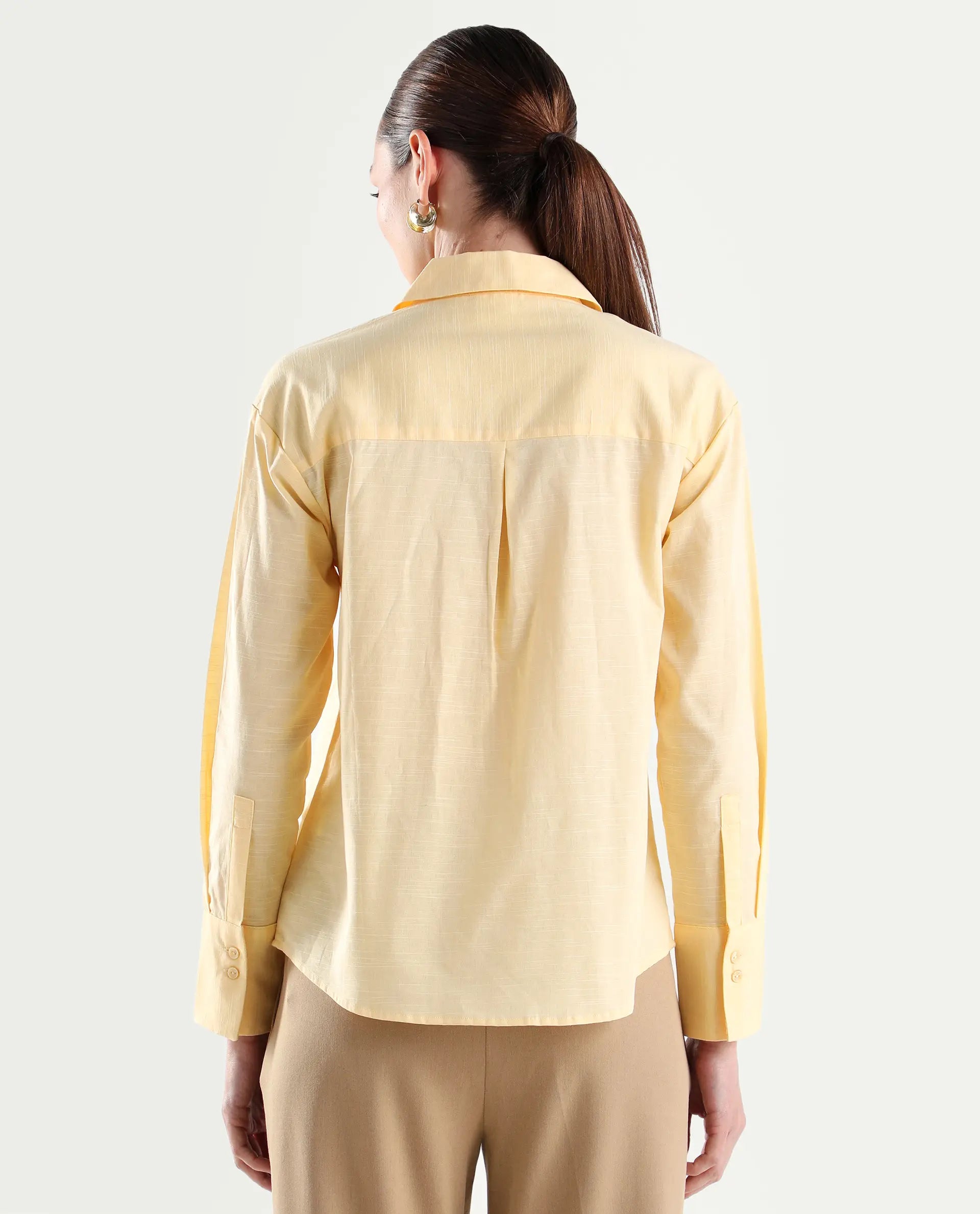 Rareism Women's Mewok Yellow Cotton Full Sleeve Spread Collar Regular Plain Shirt