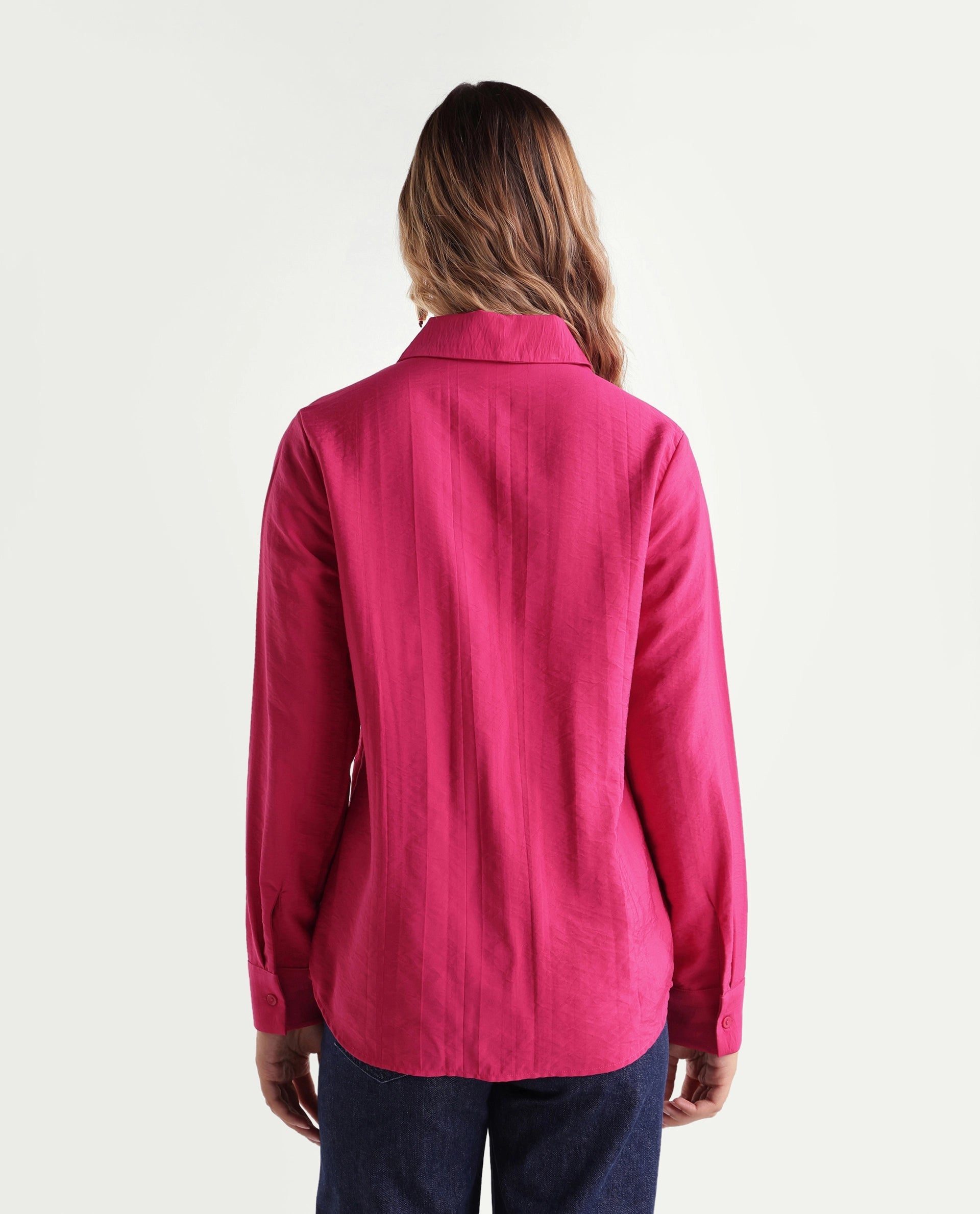 Rareism Women's Mibo Pink Plain Viscose Regular Full Sleeve Shirt