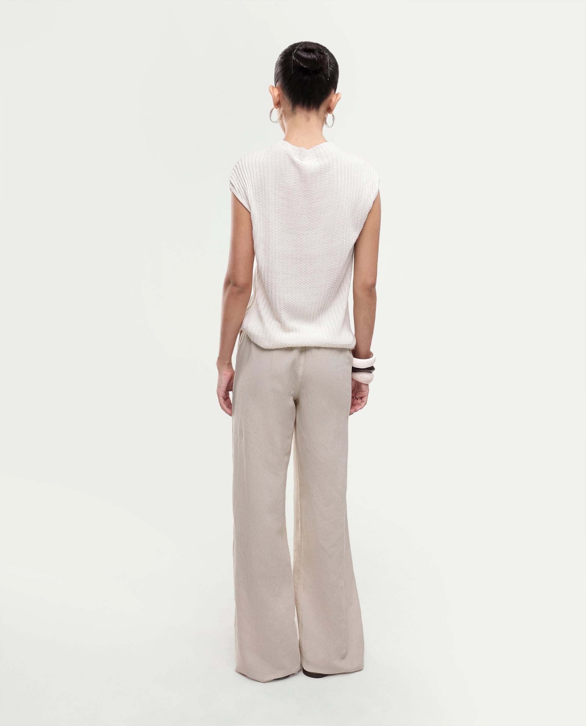 Rareism Women's Uniq Beige Linen Blend Fabric Straight Plain Trouser