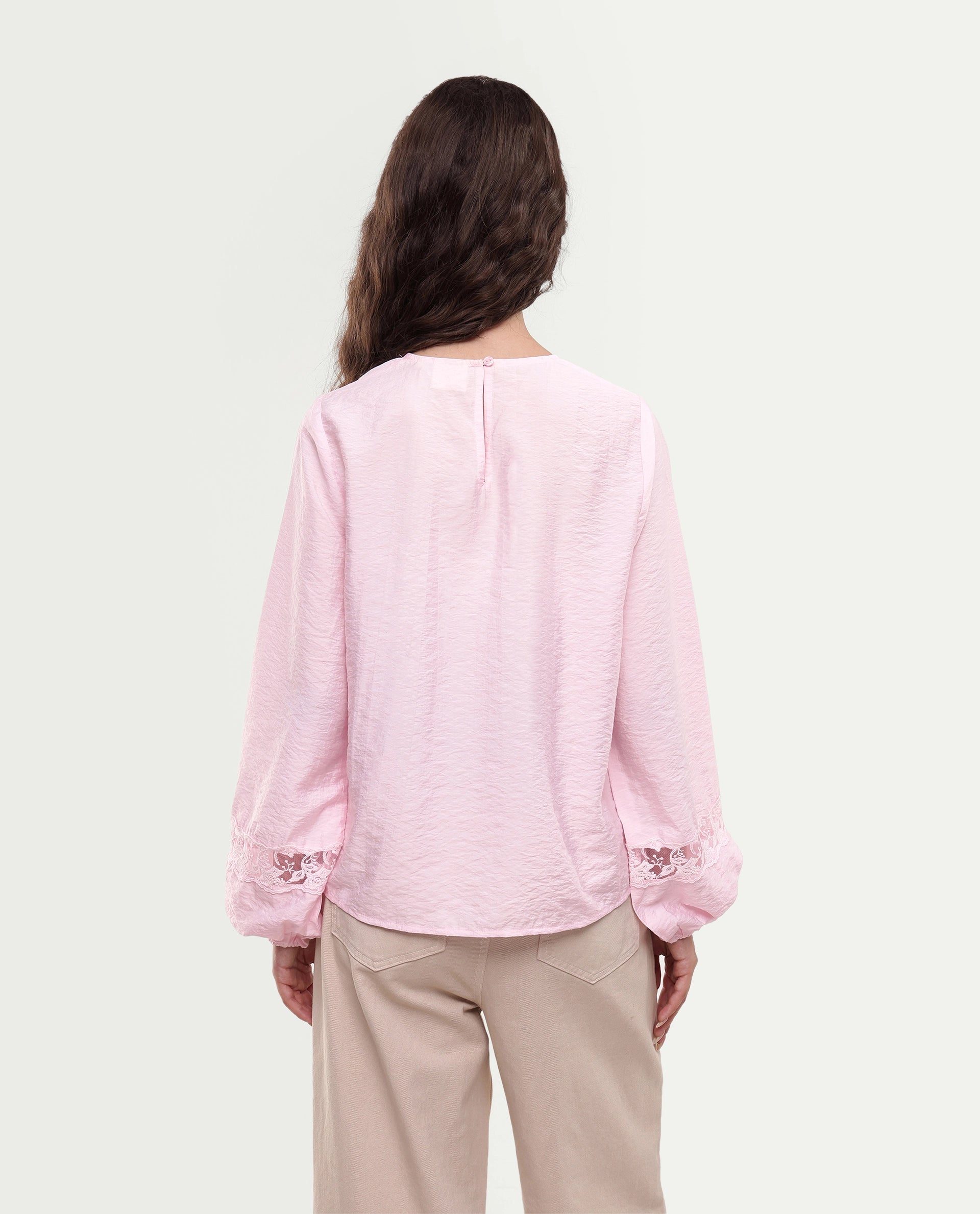 Rareism Women's Vaeli Light Pink Viscose Blend Full Sleeve Crew Neck Relaxed Top