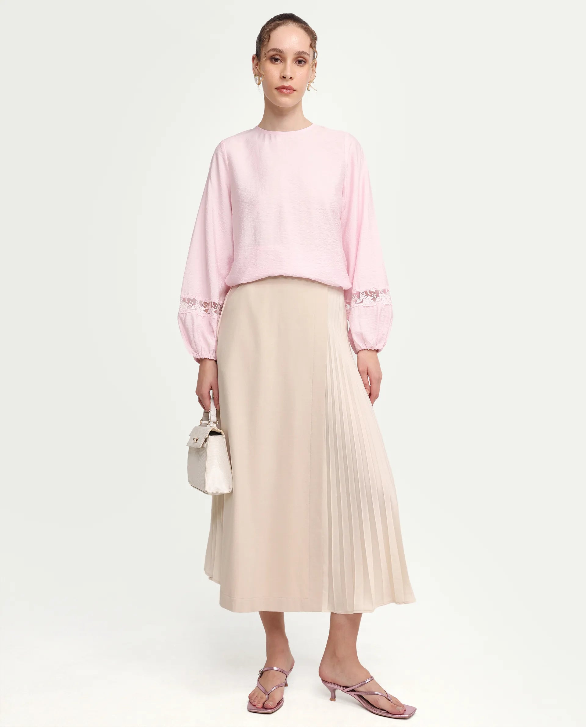 Rareism Women's Vaeli Light Pink Viscose Blend Full Sleeve Crew Neck Relaxed Top