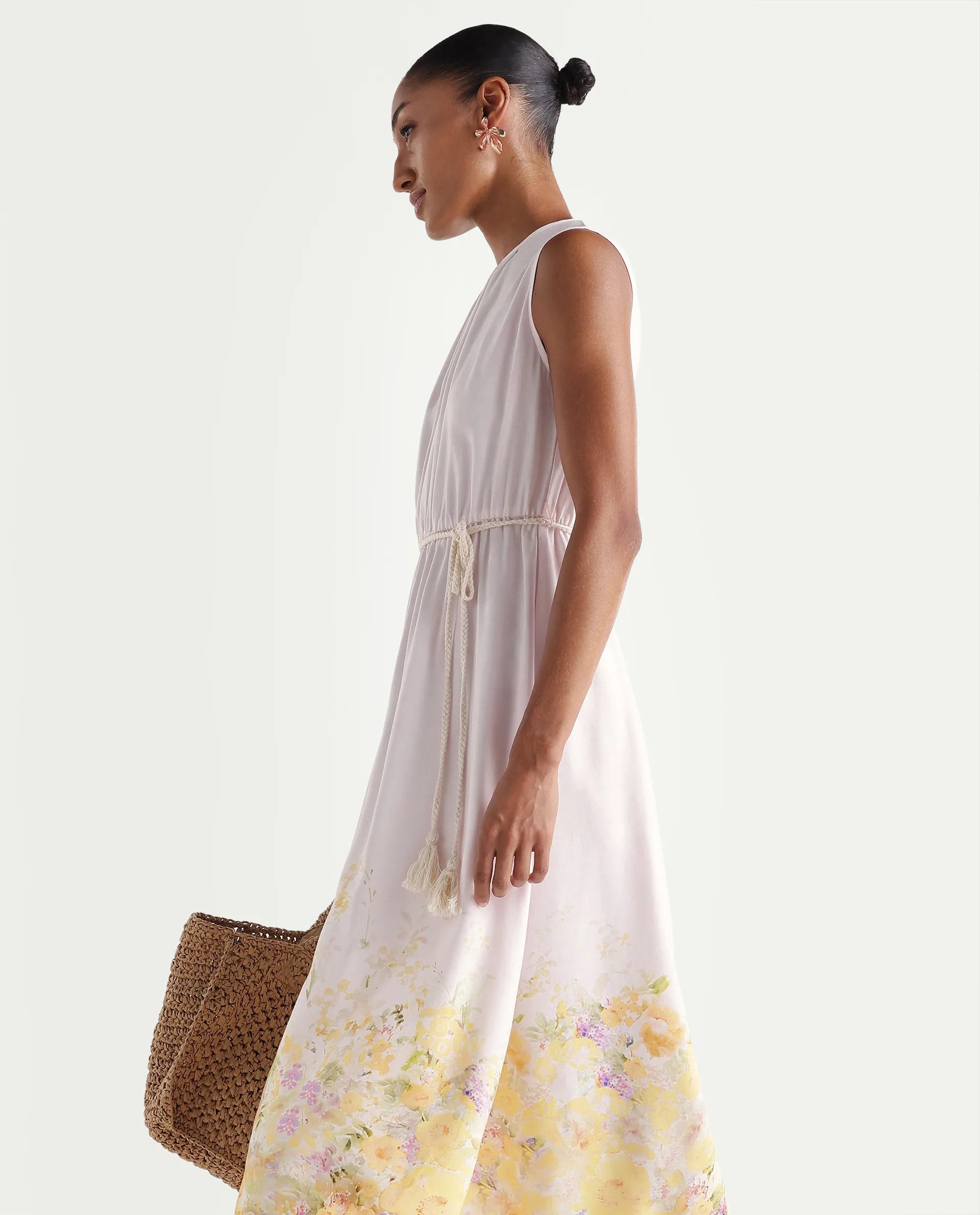 Rareism Women's Verik Multi Viscose Sleeveless Crew Neck Fit And Flare Floral Print Dress