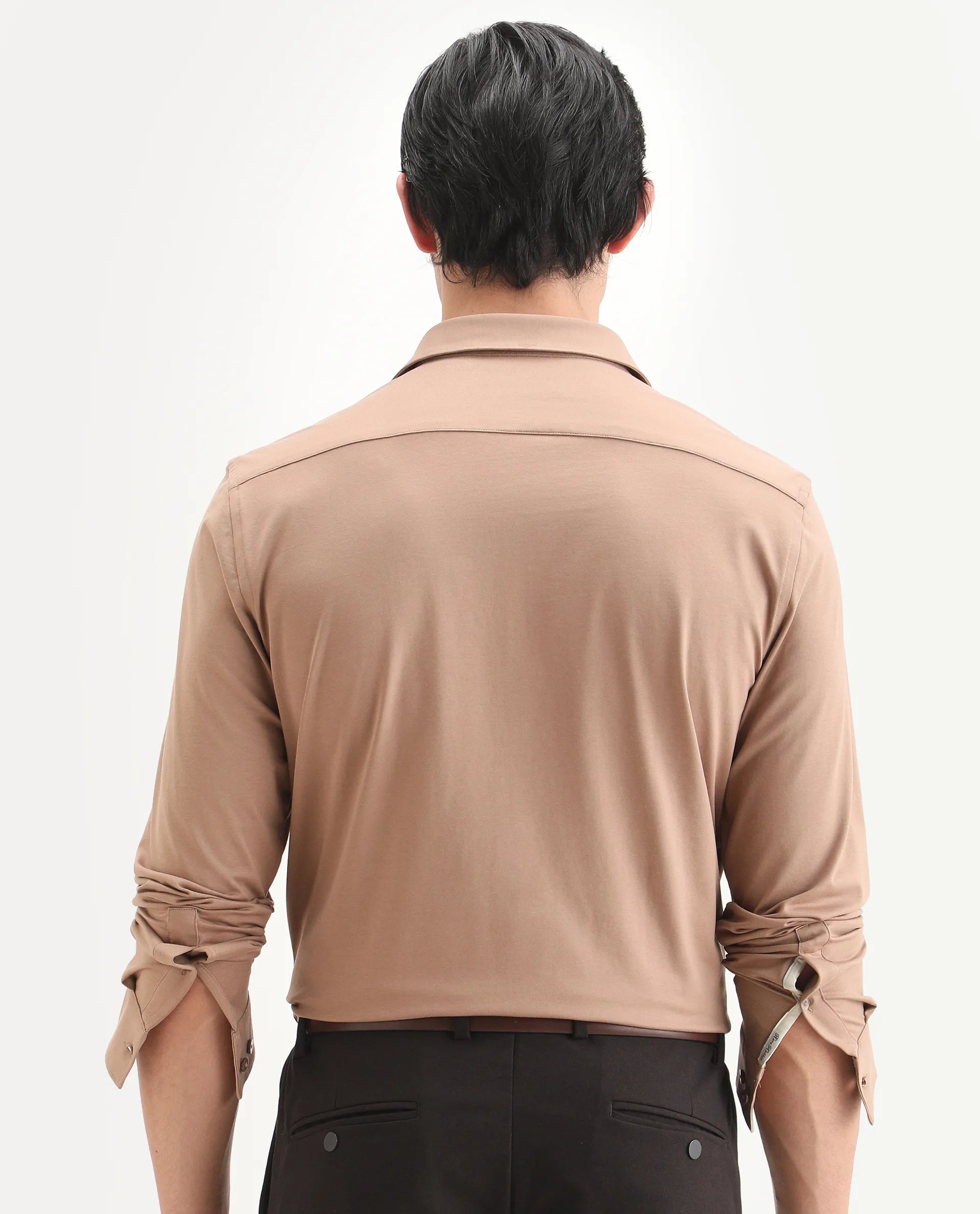 Rare Rabbit Men's Tour-Ss26 Light Brown Cotton Blend Fabric Full Sleeve Spread Collar Regular Fit Plain Shirt