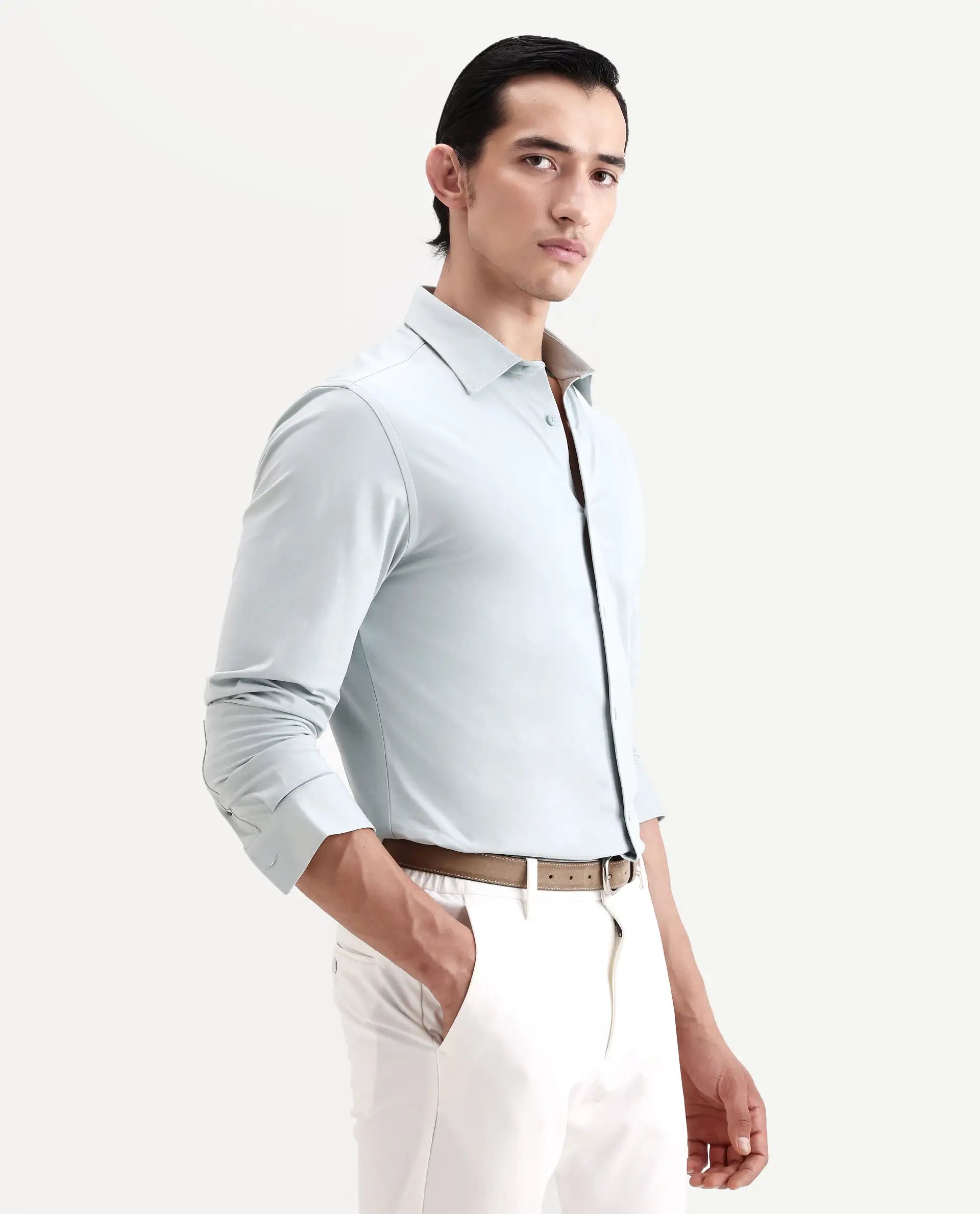Rare Rabbit Men's Tour-Ss26 Pastel Green Cotton Blend Fabric Full Sleeve Spread Collar Regular Fit Plain Shirt