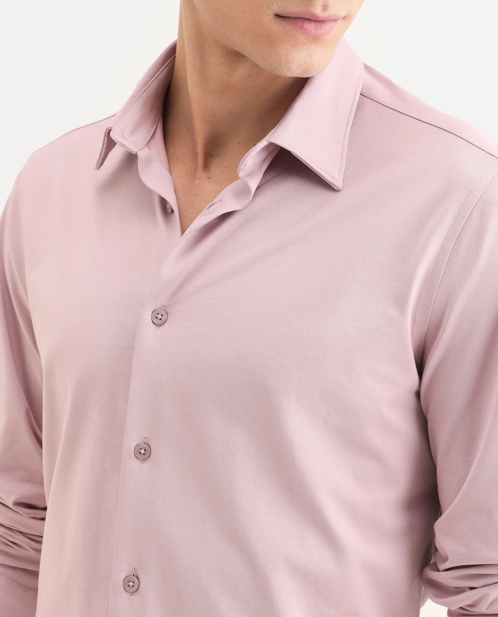 Rare Rabbit Men's Tour-Ss26 Pastel Pink Cotton Blend Fabric Full Sleeve Spread Collar Regular Fit Plain Shirt