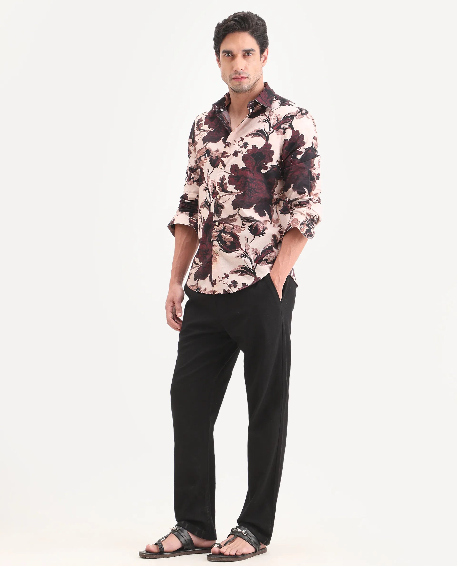 Rare Rabbit Men's Pluk Black Cotton Blend Fabric Regular Plain Trouser