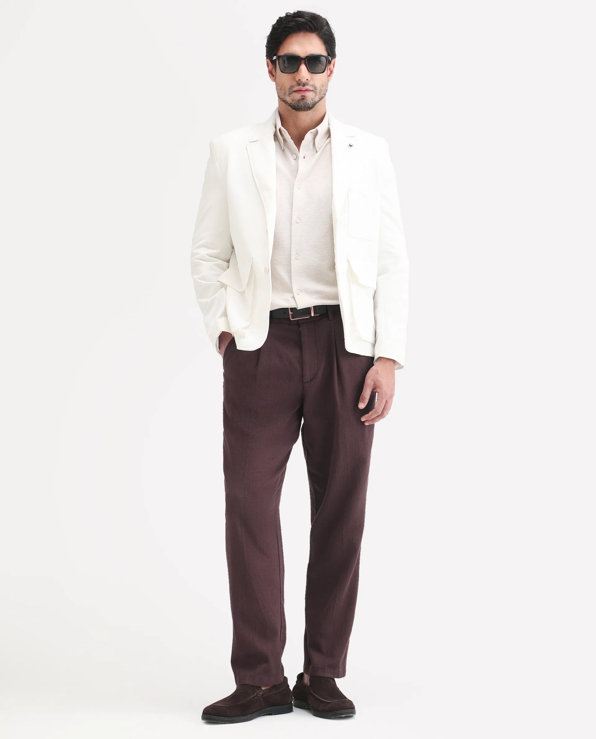 Rare Rabbit Men's Nada Brown Cotton Fabric Relaxed Plain Trouser