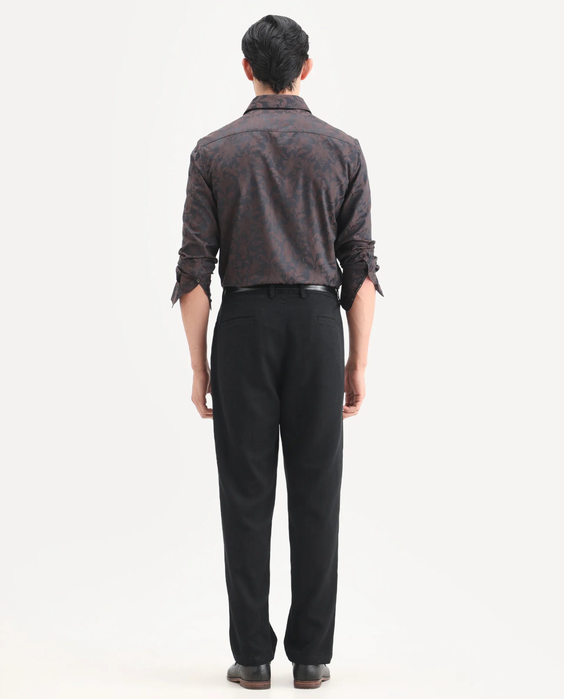 Rare Rabbit Men's Nada Black Cotton Fabric Relaxed Fit Plain Trouser