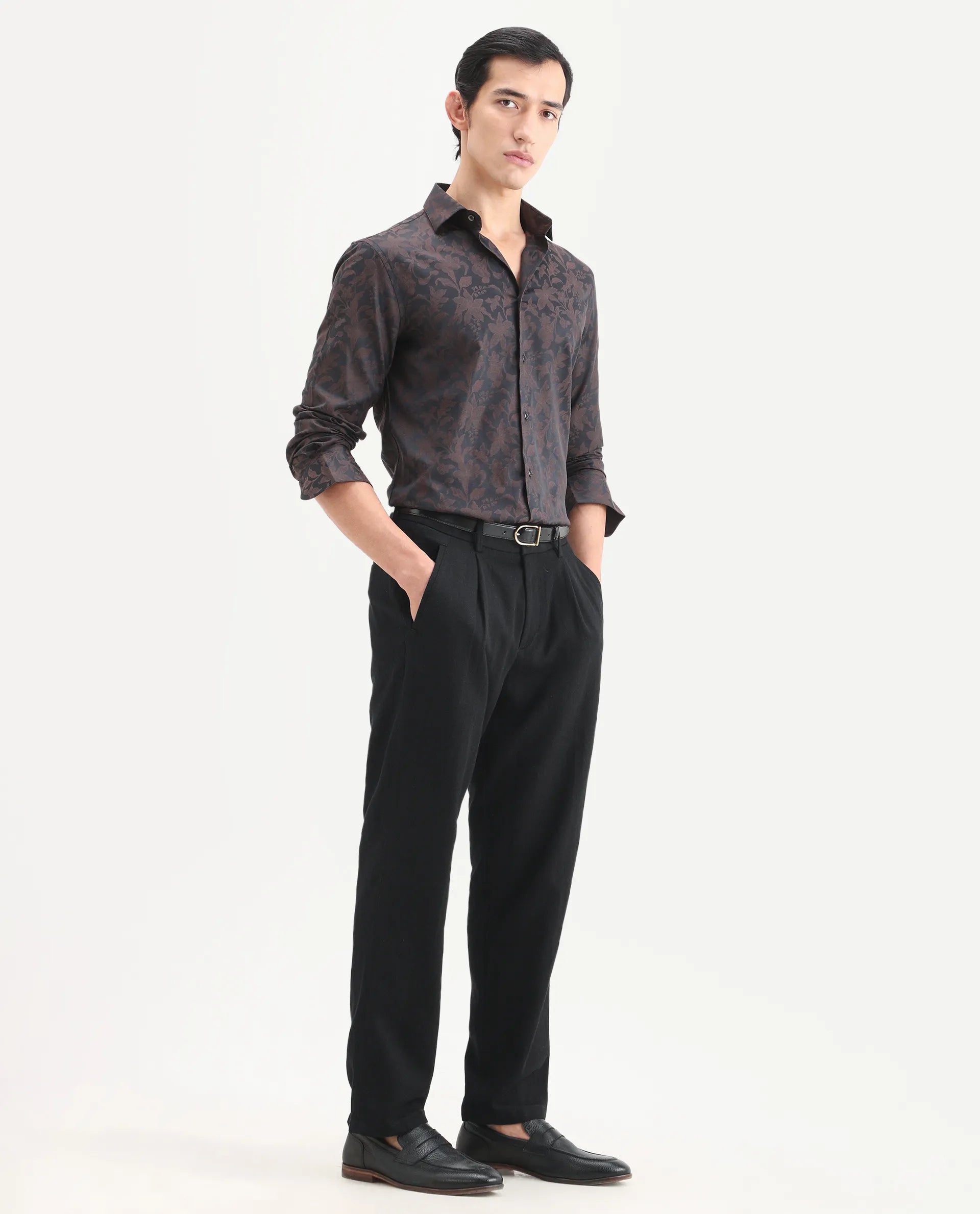 Rare Rabbit Men's Nada Black Cotton Fabric Relaxed Fit Plain Trouser