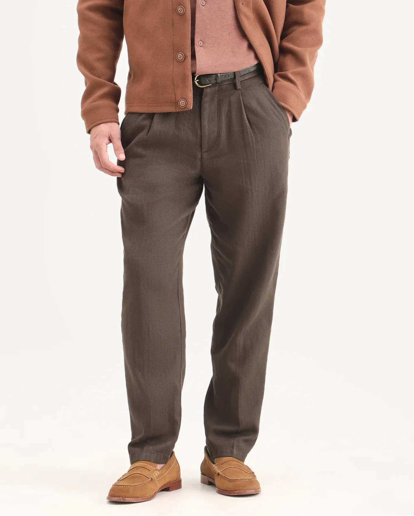 Rare Rabbit Men's Nada Dark Brown Cotton Fabric Relaxed Plain Trouser