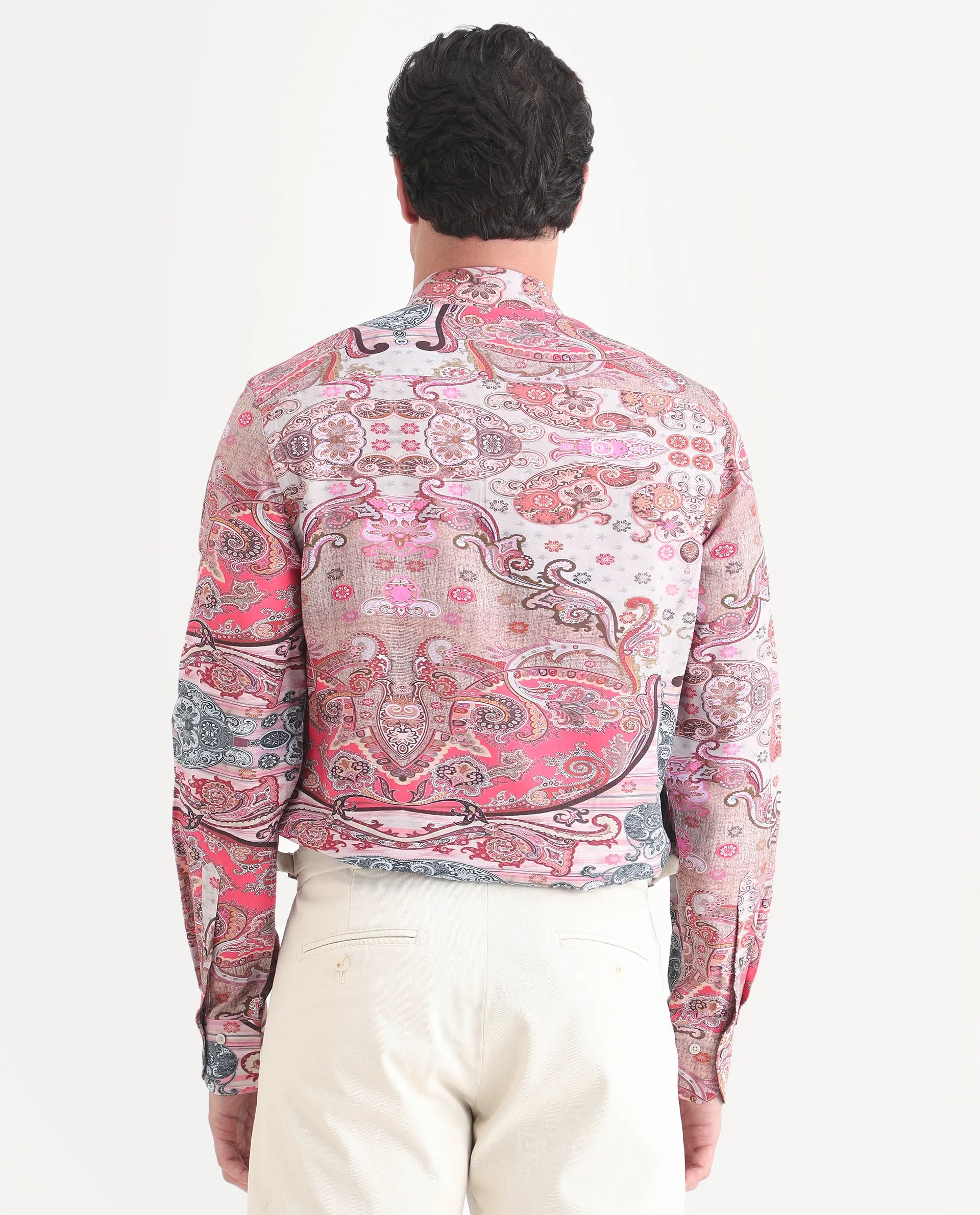 Rare Rabbit Men's Otiso Dusky Pink Viscose Fabric Full Sleeve Spread Collar Regular Fit Paisley Shirt