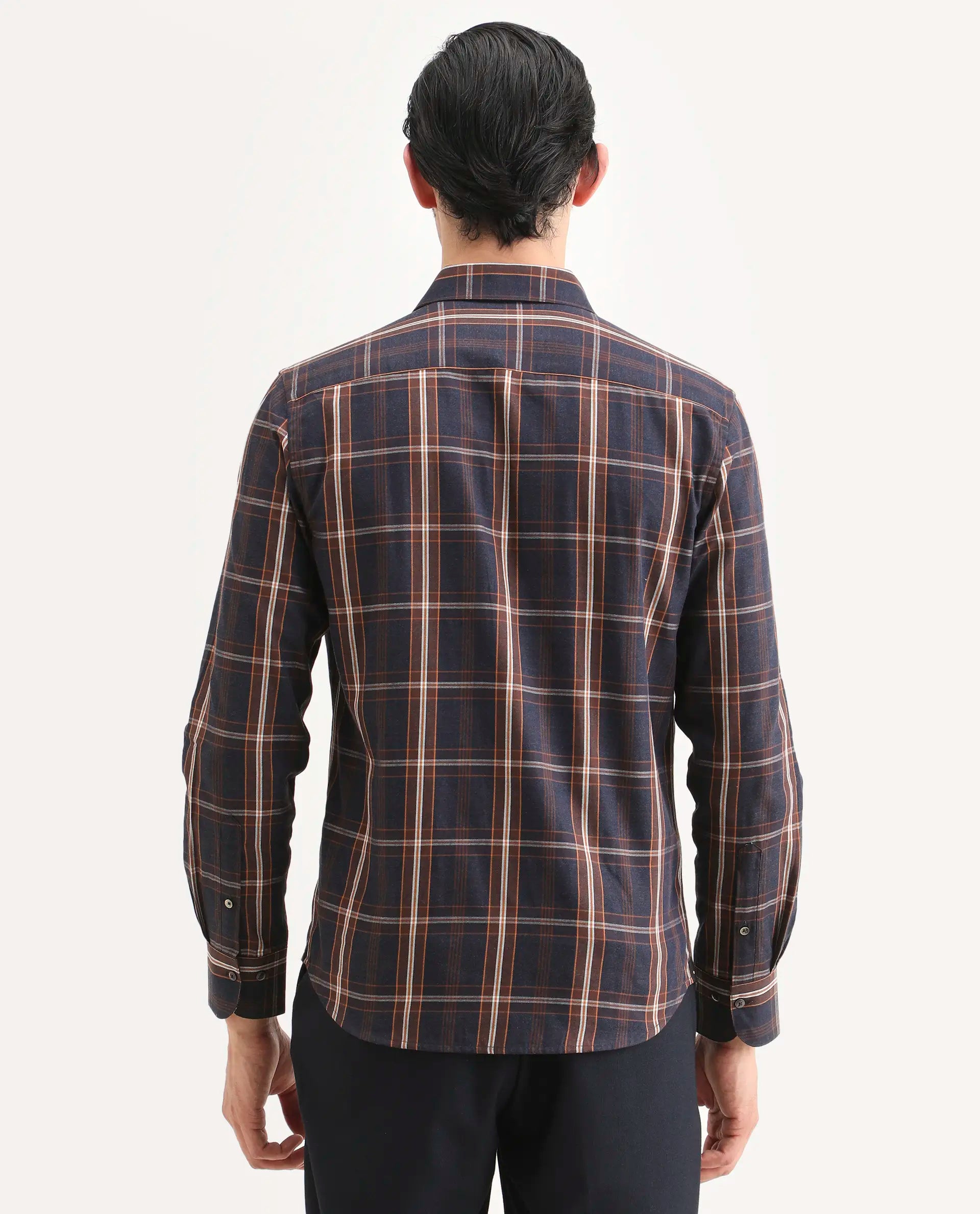 Rare Rabbit Men's Dor-S26 Navy Cotton Fabric Full Sleeve Spread Collar Regular Fit Checked Shirt