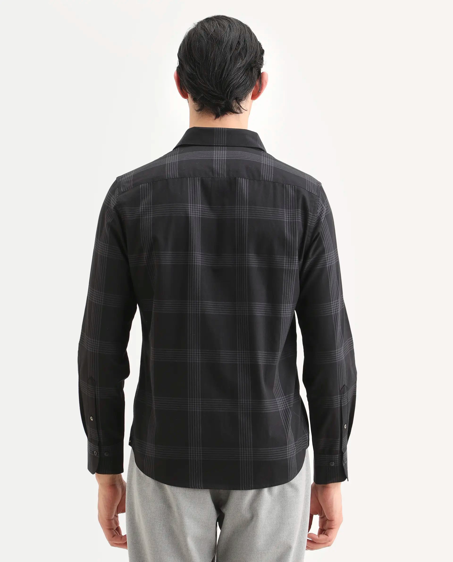 Rare Rabbit Men's Mestor -26 Black Cotton Fabric Full Sleeve Spread Collar Regular Fit Checked Shirt