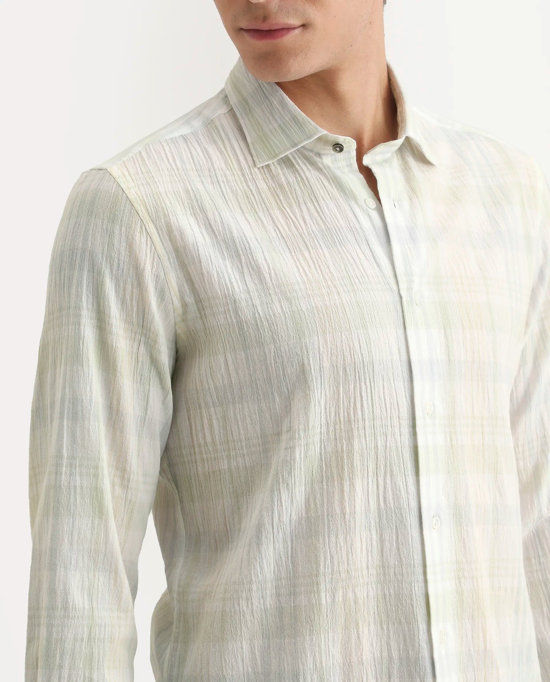 Rare Rabbit Men's Pinge-26 Pastel Green Cotton Fabric Full Sleeve Spread Collar Regular Fit Checked Shirt