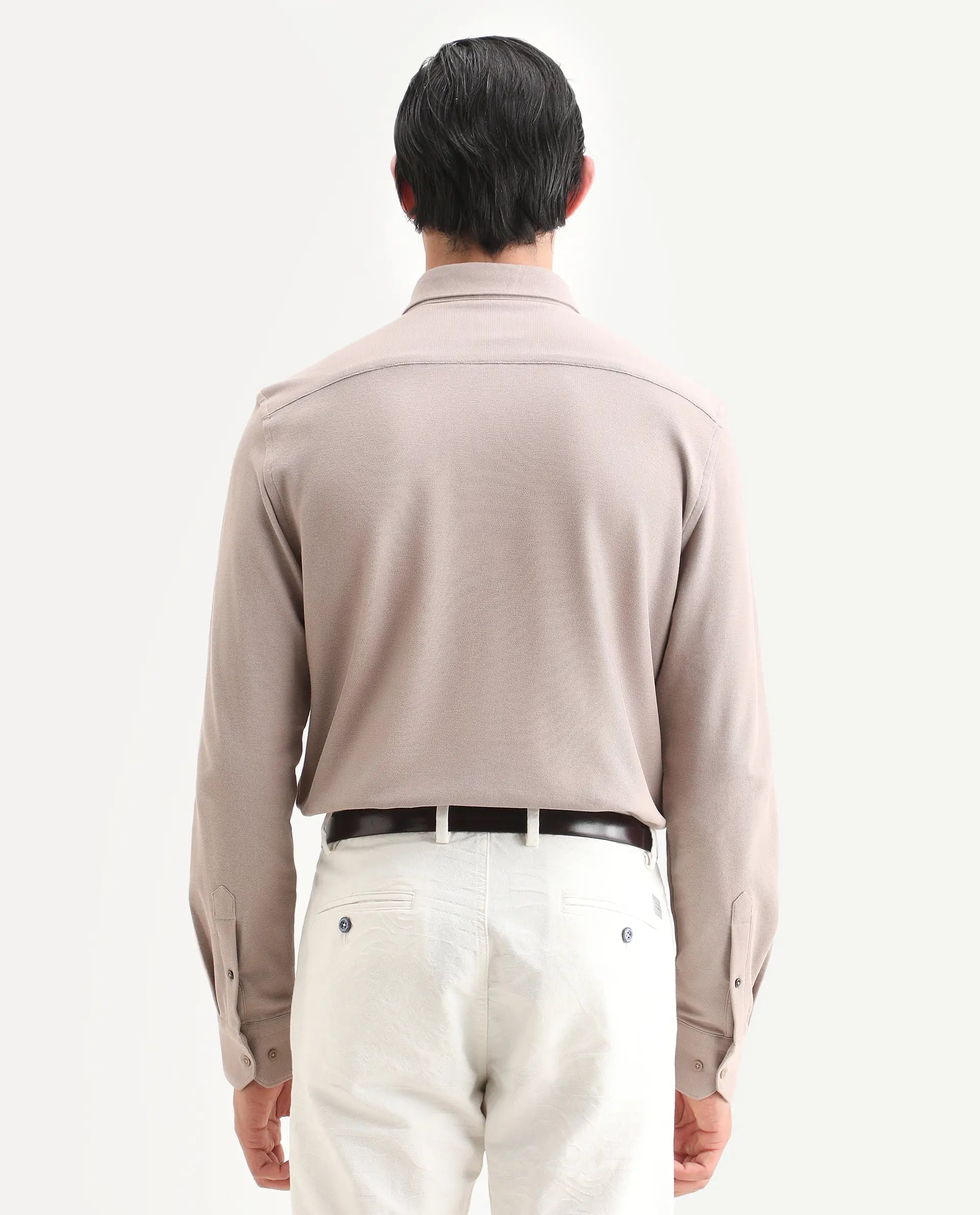 Rare Rabbit Men's Vane-Ss26 Beige Cotton Fabric Full Sleeve Regular Fit Plain Shirt