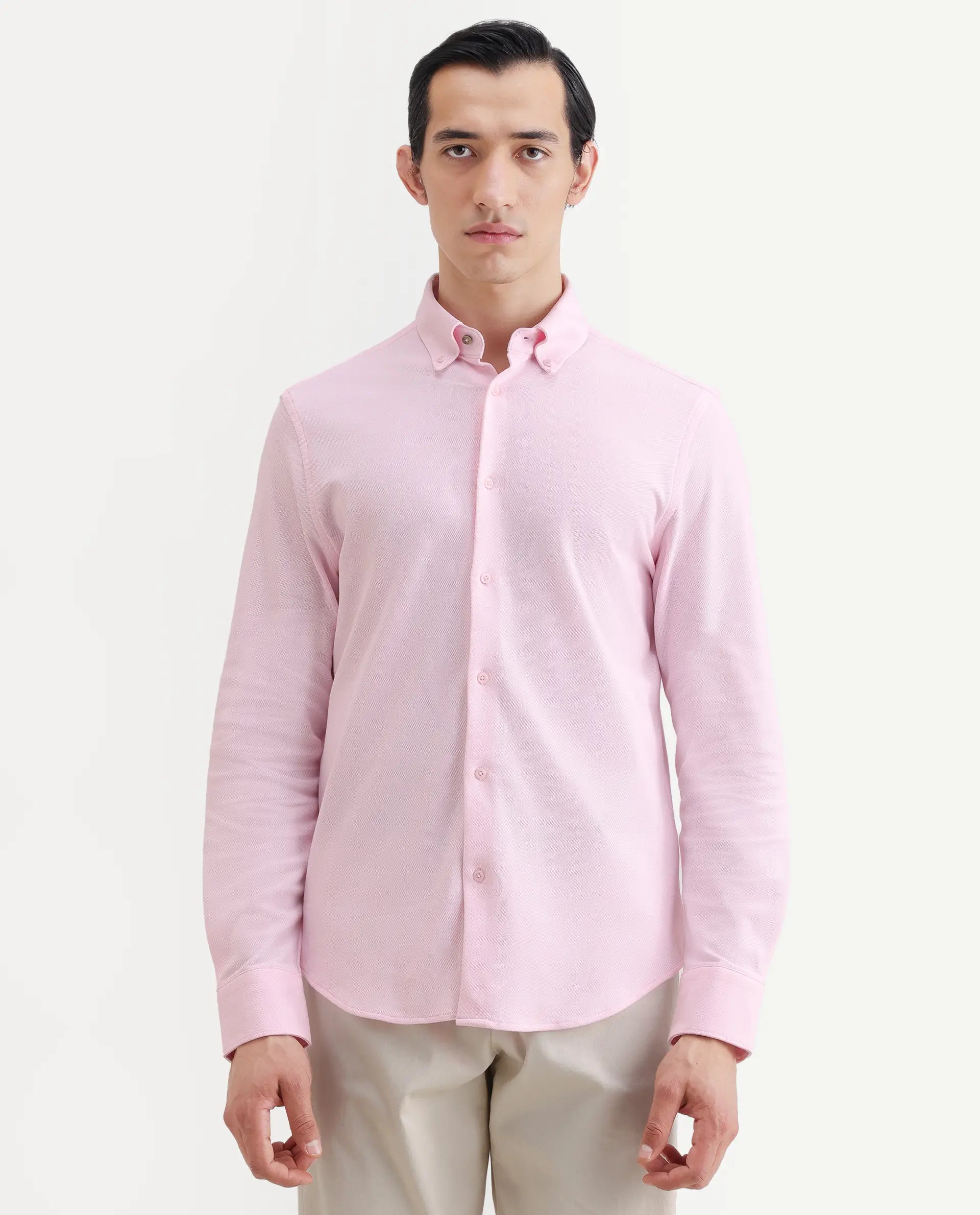 Rare Rabbit Men's Vane-Ss26 Light Pink Cotton Fabric Full Sleeve Regular Fit Plain Shirt