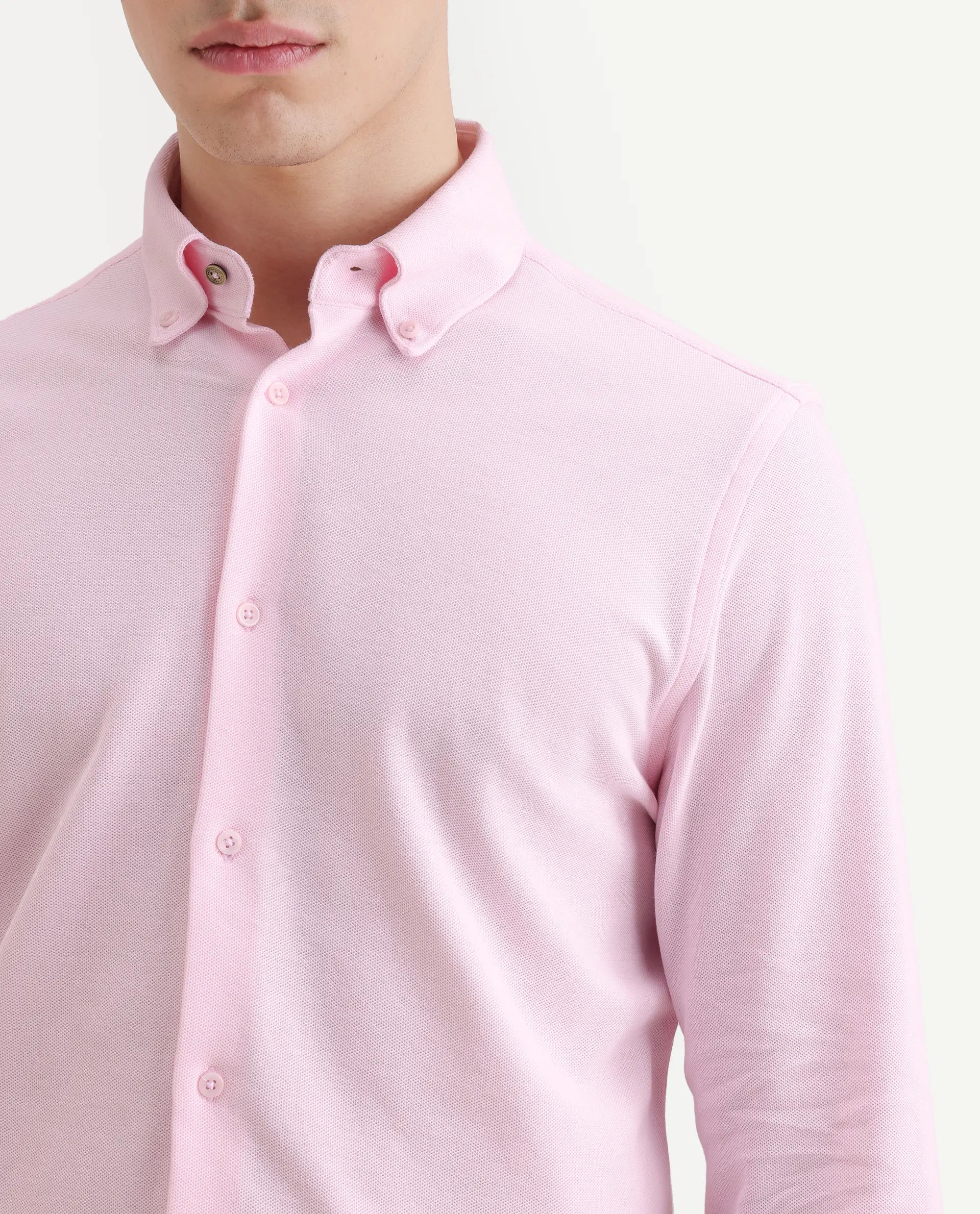 Rare Rabbit Men's Vane-Ss26 Light Pink Cotton Fabric Full Sleeve Regular Fit Plain Shirt