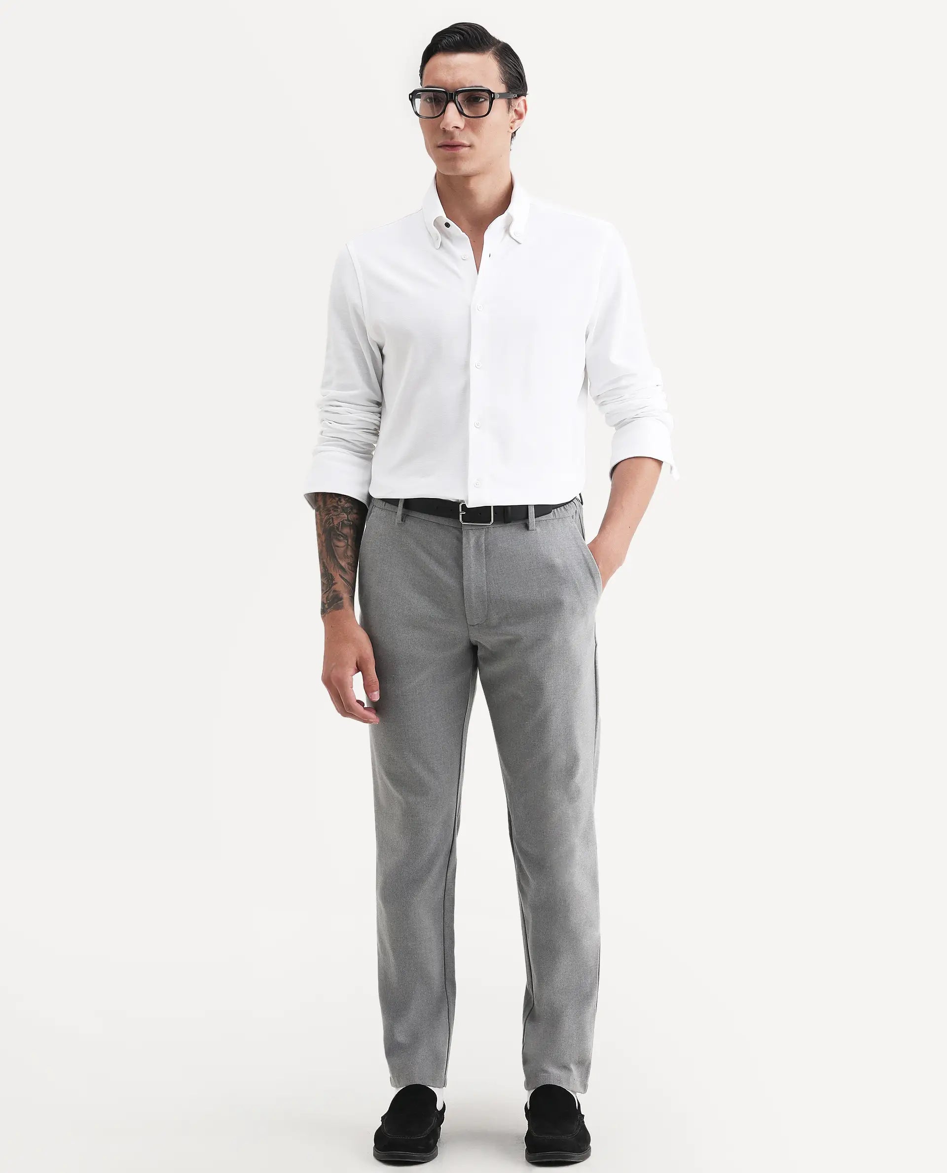 Rare Rabbit Men's Vane-Ss26 White Cotton Fabric Full Sleeve Regular Fit Plain Shirt